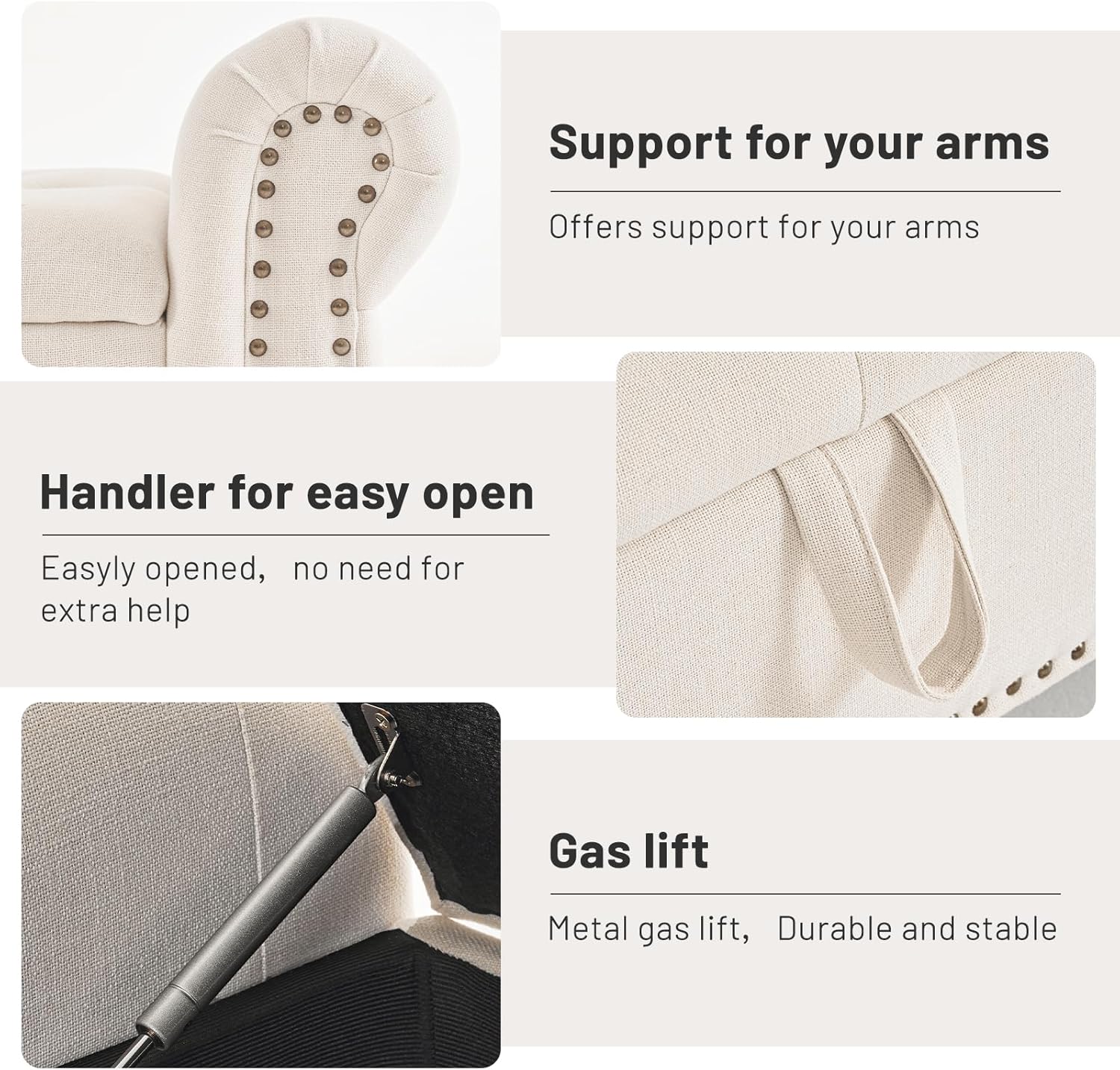 Tabouret de rangement moderne Furniliving, tabouret de bout de lit en bois massif Sherpa, tabouret rembourré tabouret d'intérieur