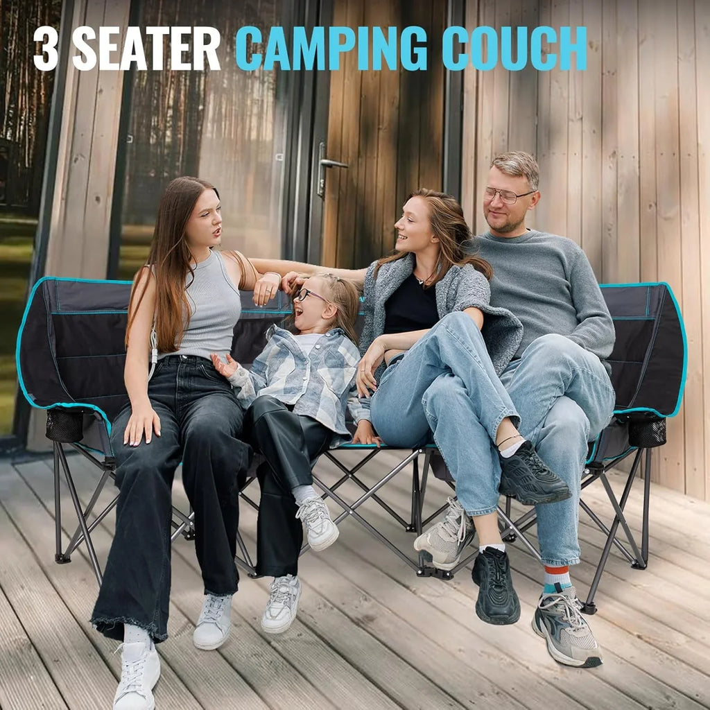 Chaise de camping double avec glacière Chaise de camping pliante extra large pour 3 personnes avec capacité de charge de 1 000 livres