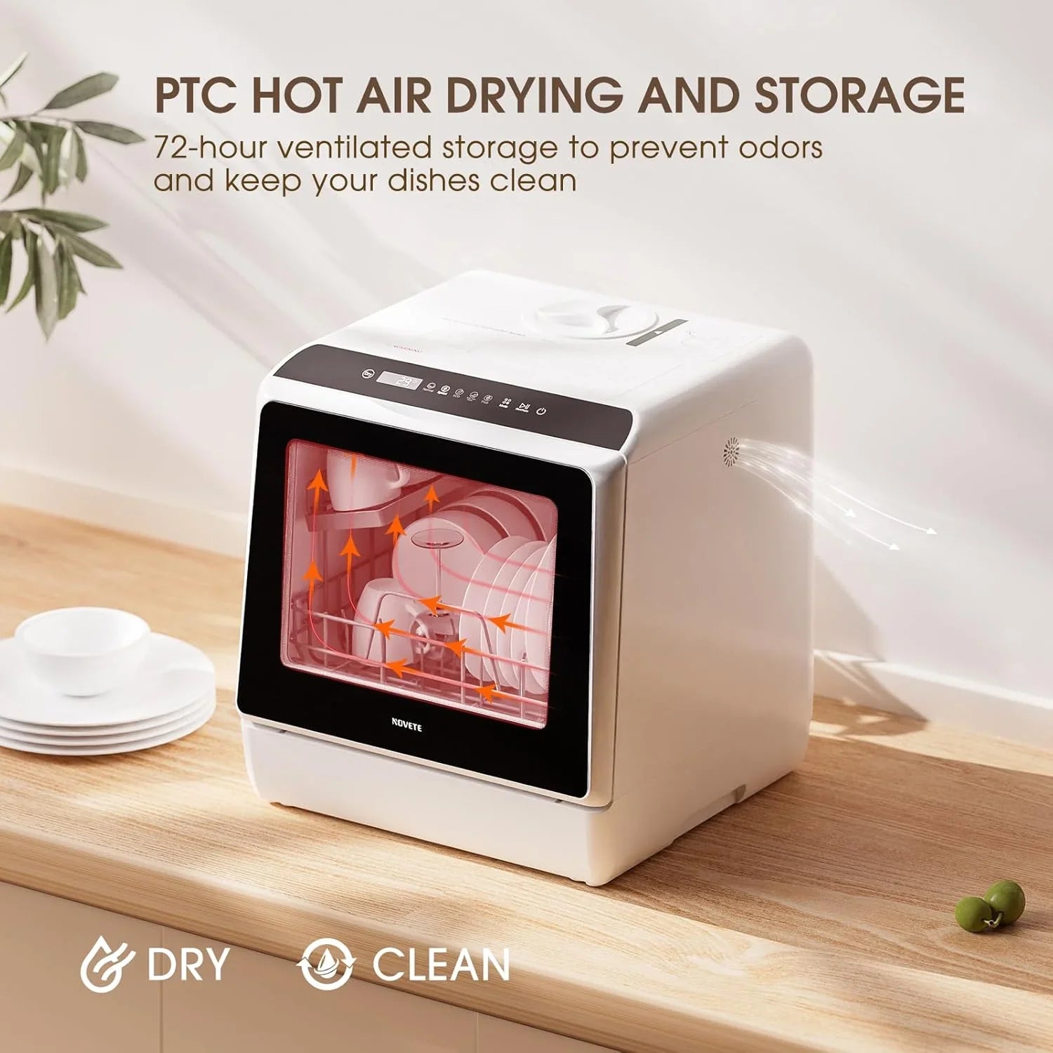 Lave-vaisselle de table portable NOVETE, lave-vaisselle compact avec réservoir d'eau intégré de 5 litres et tuyau d'arrivée d'eau, 5 programmes de lavage