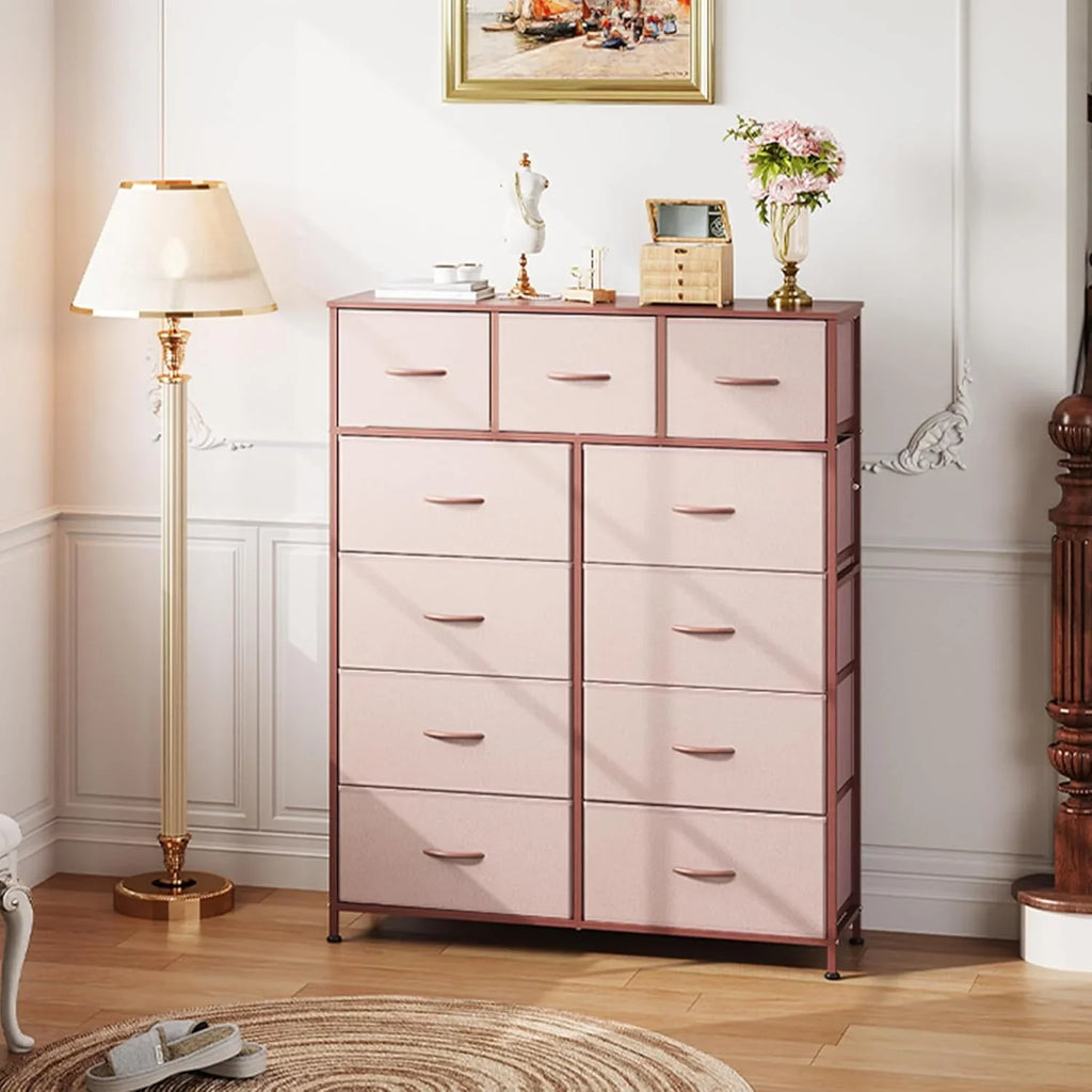 Unité de rangement avec 11 bacs en tissu, tiroirs de rangement avec cadre en acier, grande tour de rangement