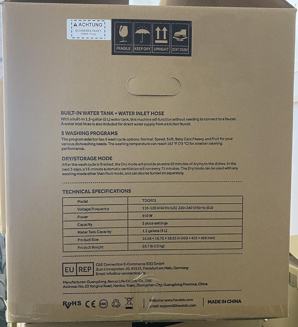 Lave-vaisselle de table HAVA, lave-vaisselle portable 6 programmes avec réservoir d'eau intégré de 5 litres