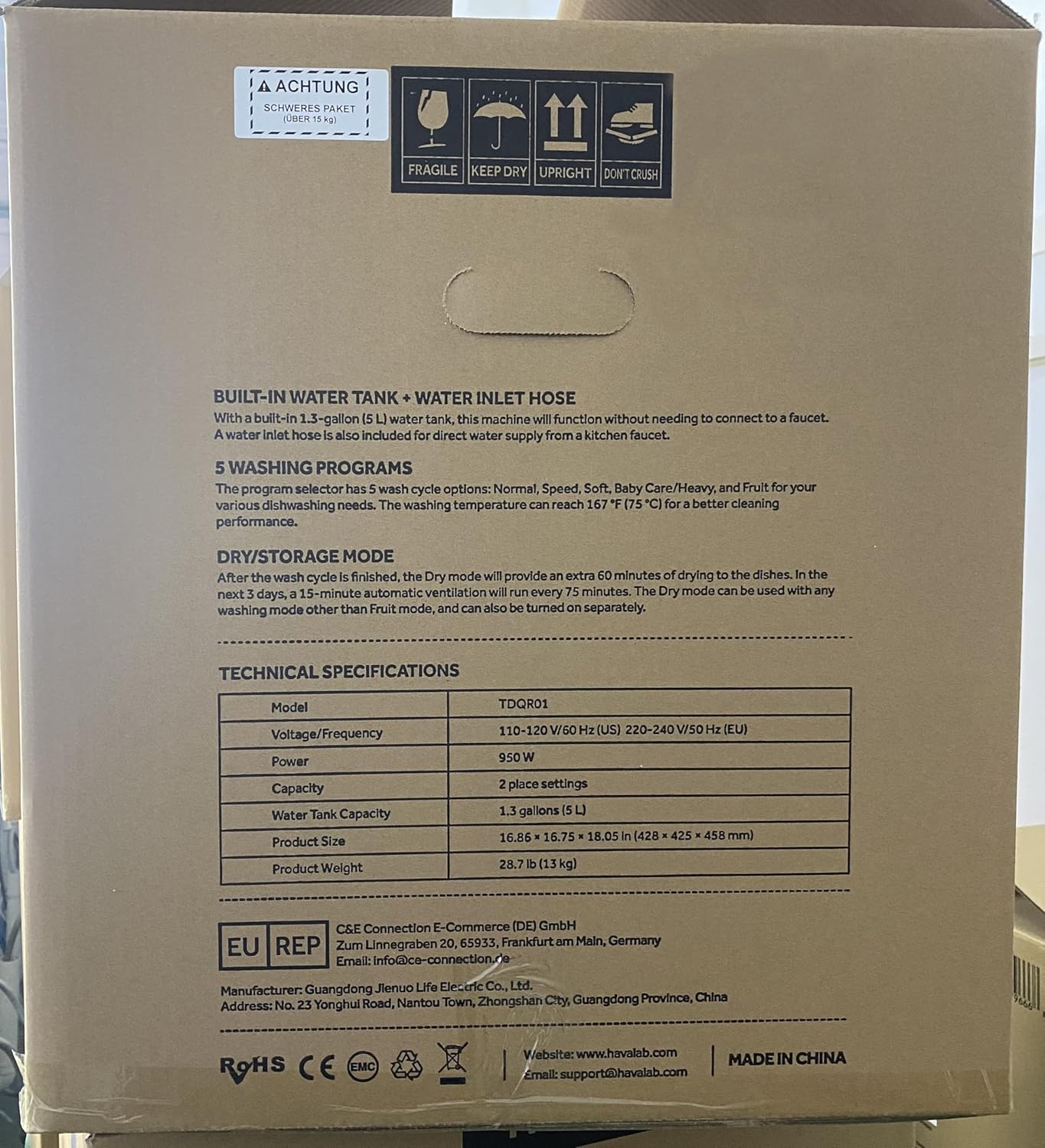 Lave-vaisselle de table HAVA, lave-vaisselle portable 6 programmes avec réservoir d'eau intégré de 5 litres