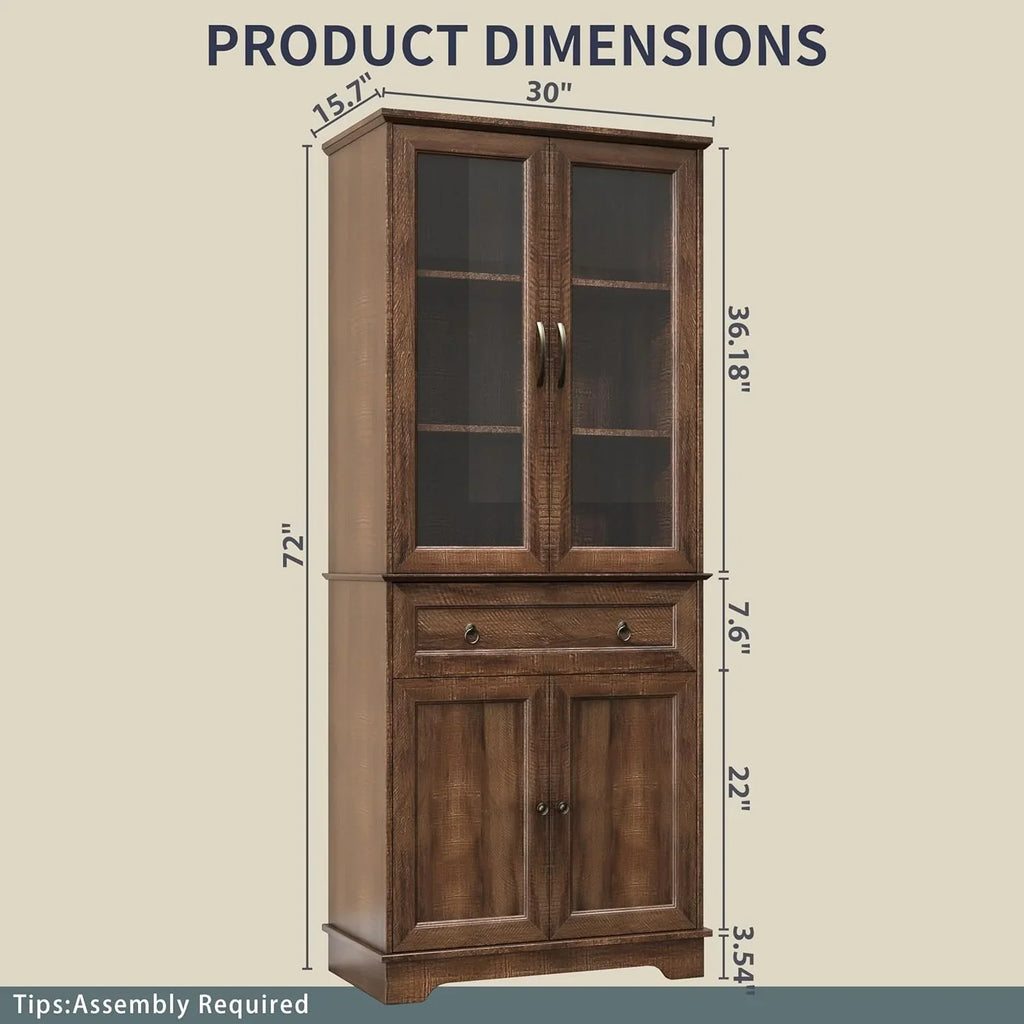 Armoire de garde-manger de 180 cm de haut avec portes vitrées
