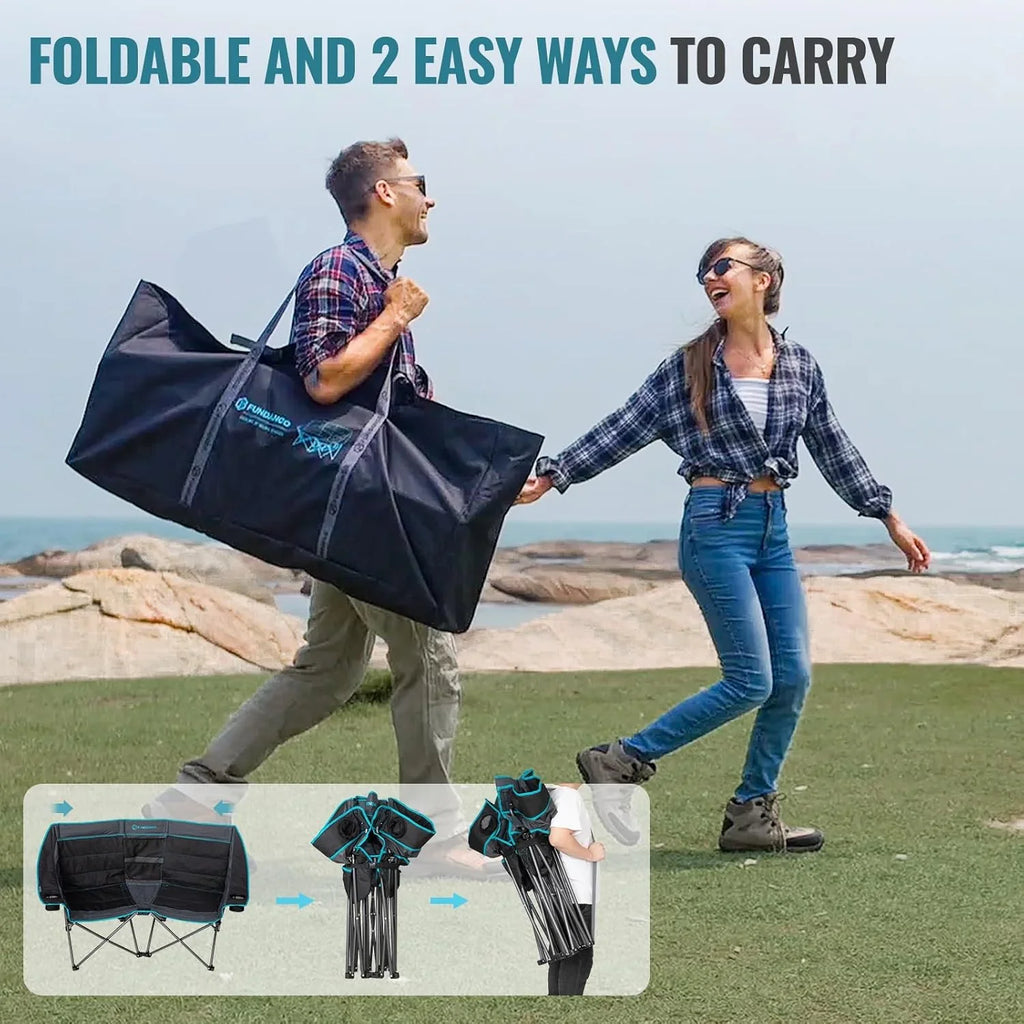 Chaise de camping double avec glacière Chaise de camping pliante extra large pour 3 personnes avec capacité de charge de 1 000 livres