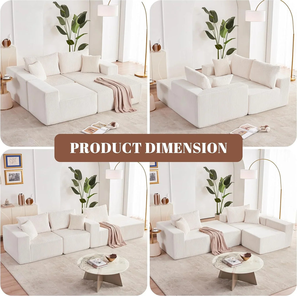 108-inch hoekbank, wolkvormige hoekbank met diepe zitting, moderne L-vormige hoekbank 