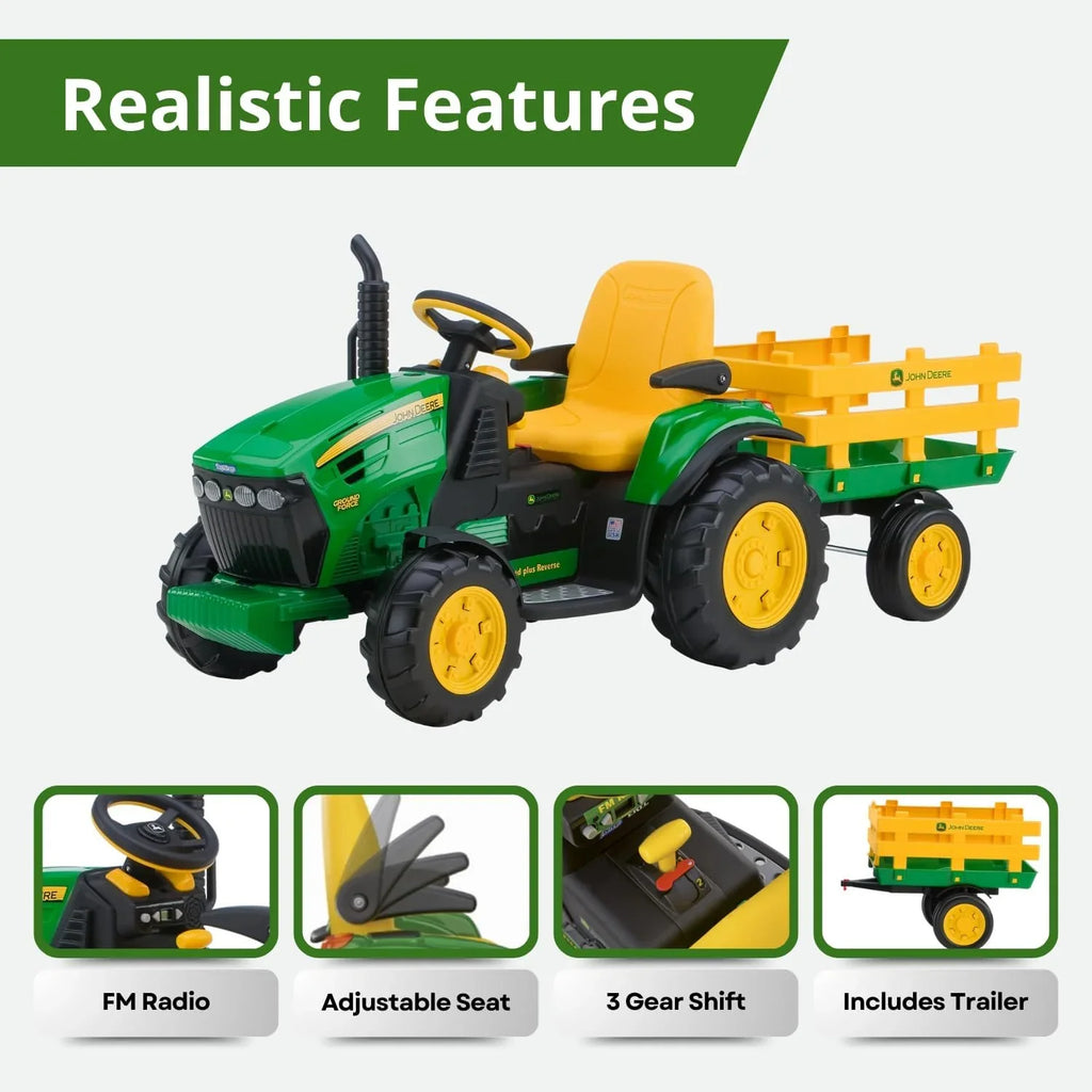 Tracteur Peg Perego John Deere Ground Force avec remorque 12 volts