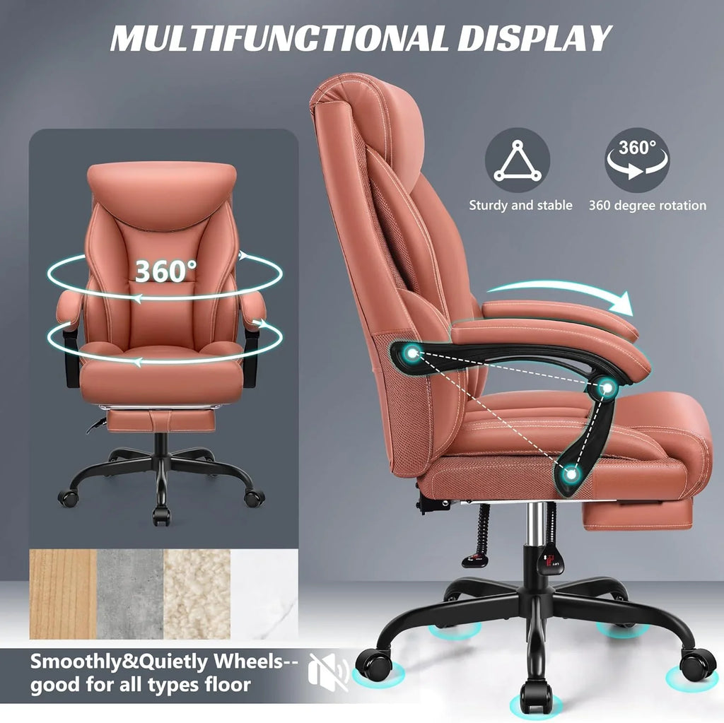 Chaise de bureau pivotante à pieds hauts, en cuir respirant, avec support lombaire