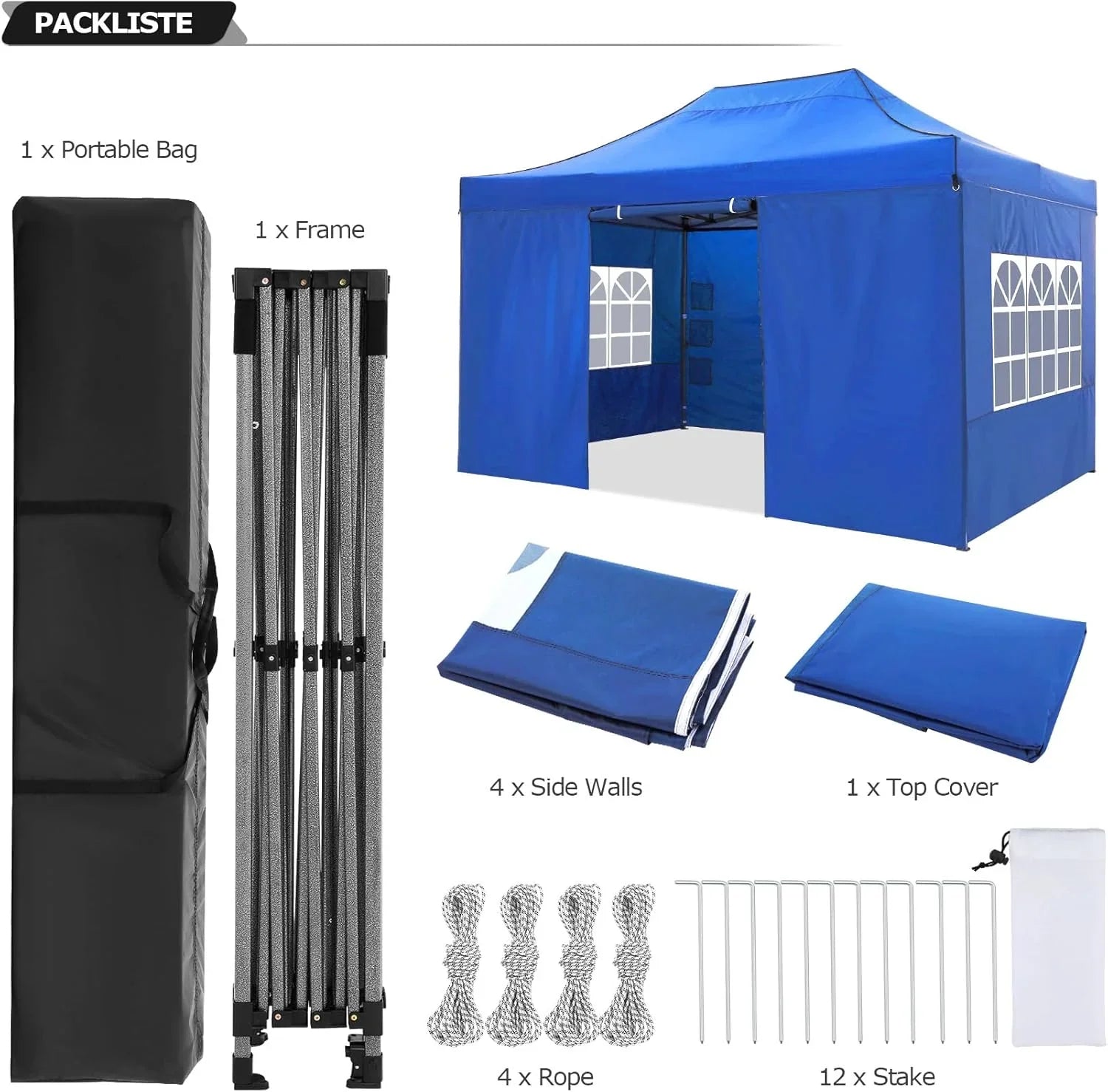 Tente pop-up robuste COBIZI 10x20 avec 6 parois latérales, facile à installer