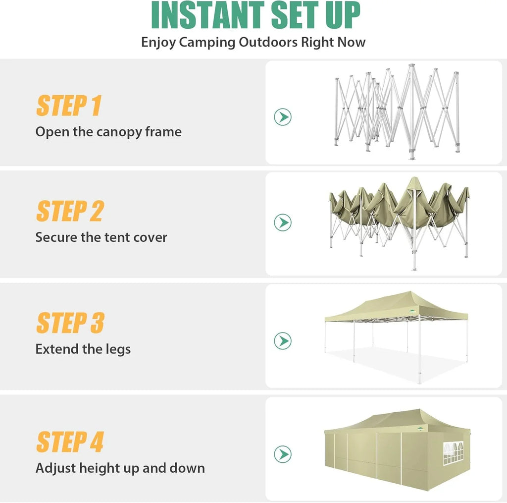 Tente pop-up robuste COBIZI 10x20 avec 6 parois latérales, facile à installer