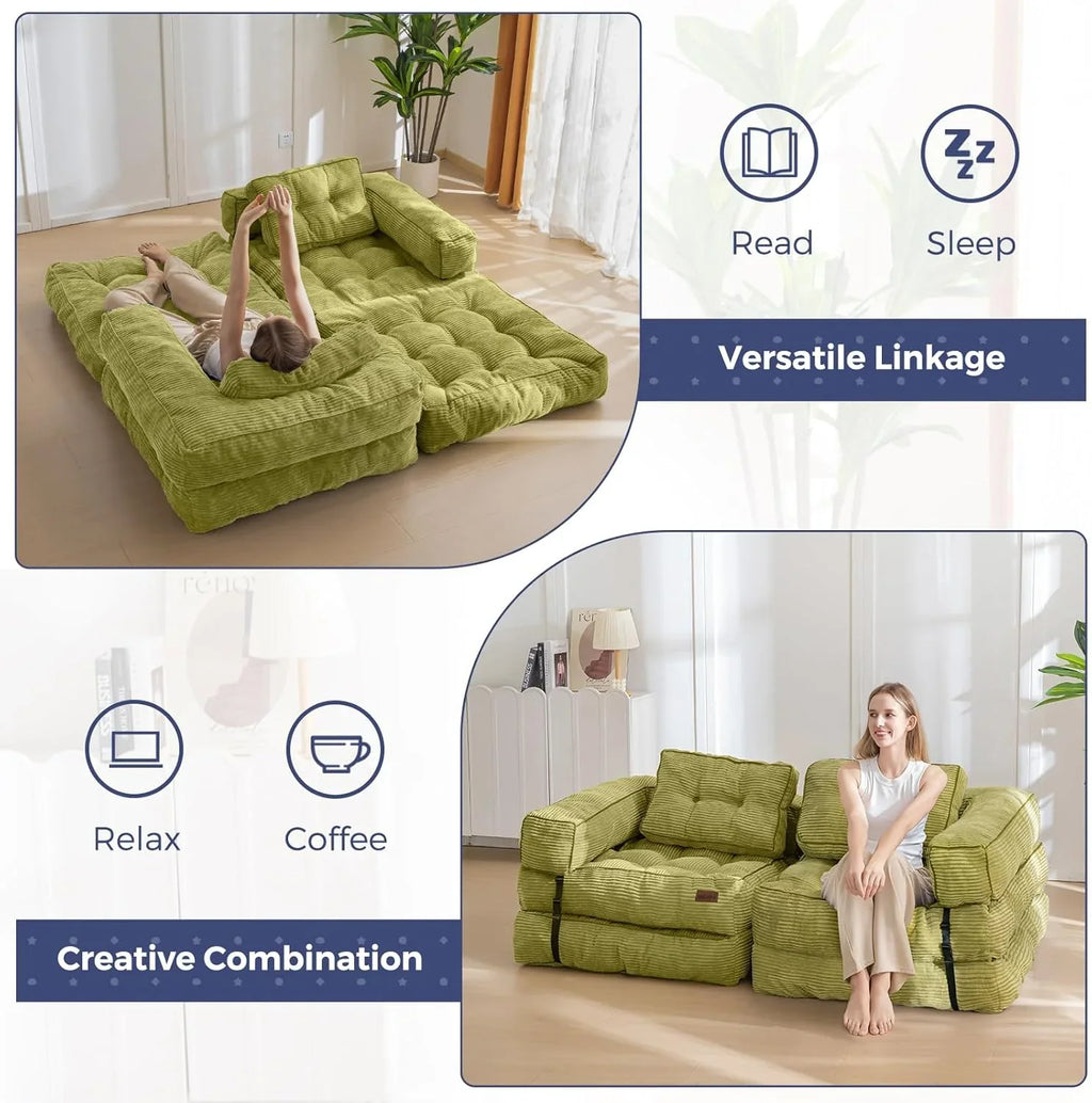 Canapé-lit pliant, canapé-lit convertible en L avec accoudoirs et oreillers