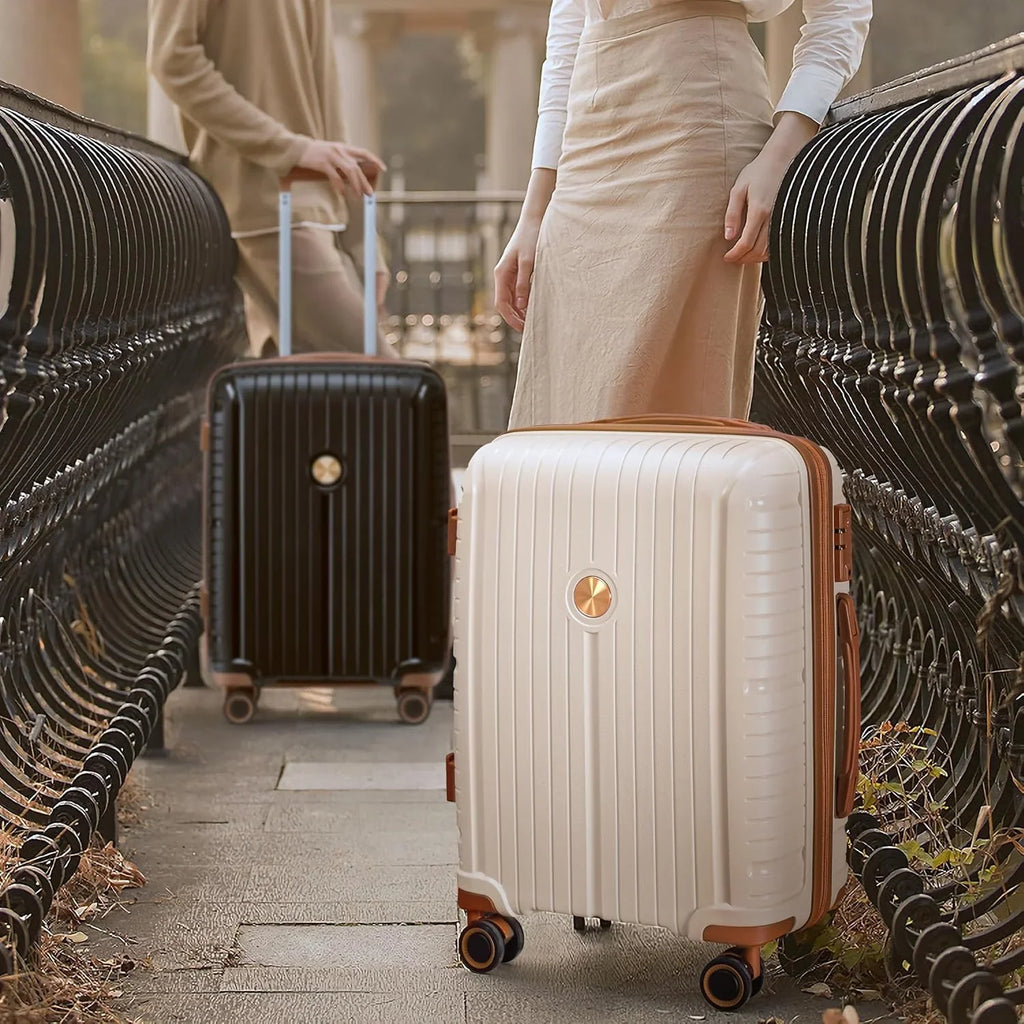 Ensemble de 5 valises de voyage légères à coque rigide en PP avec deux roulettes pivotantes et serrure TSA