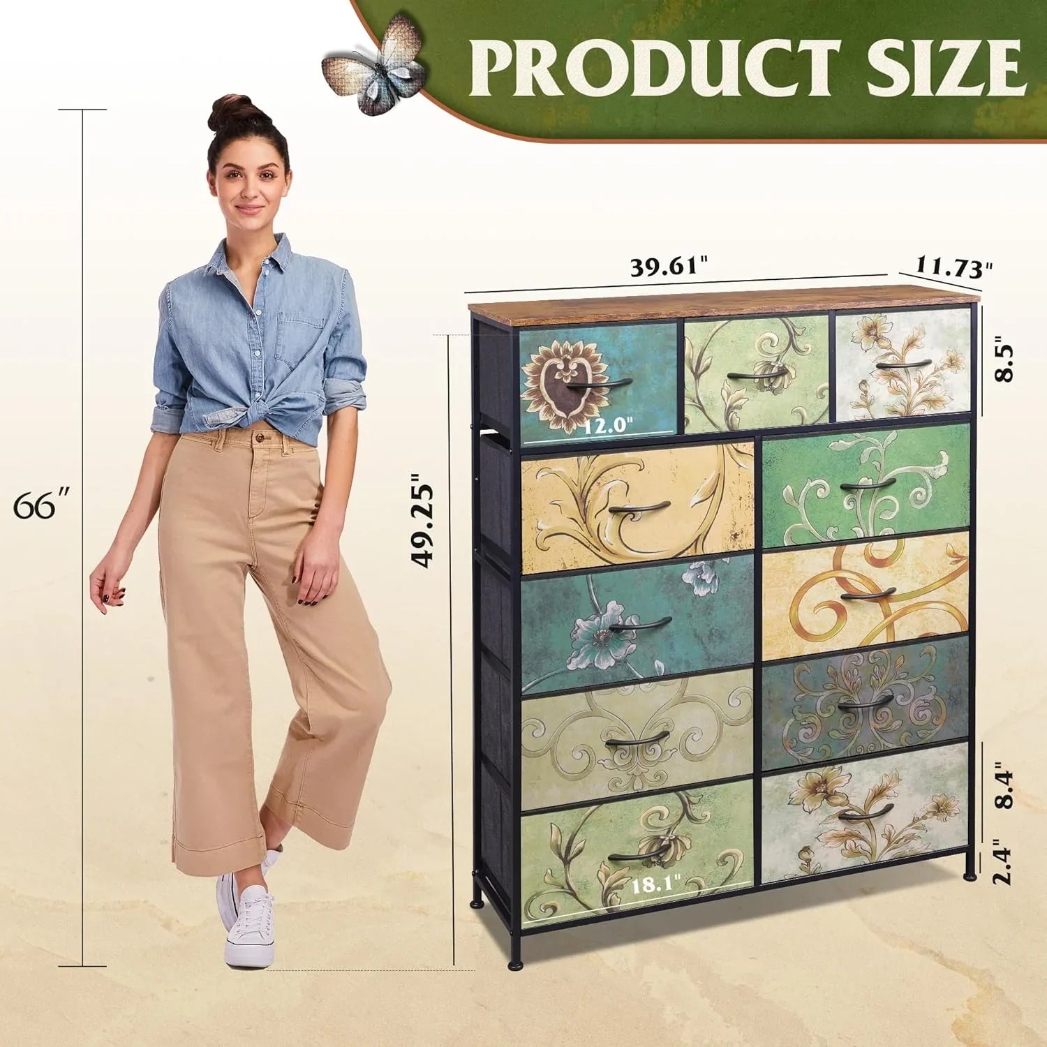 Unité de rangement avec 11 bacs en tissu, tiroirs de rangement avec cadre en acier, grande tour de rangement