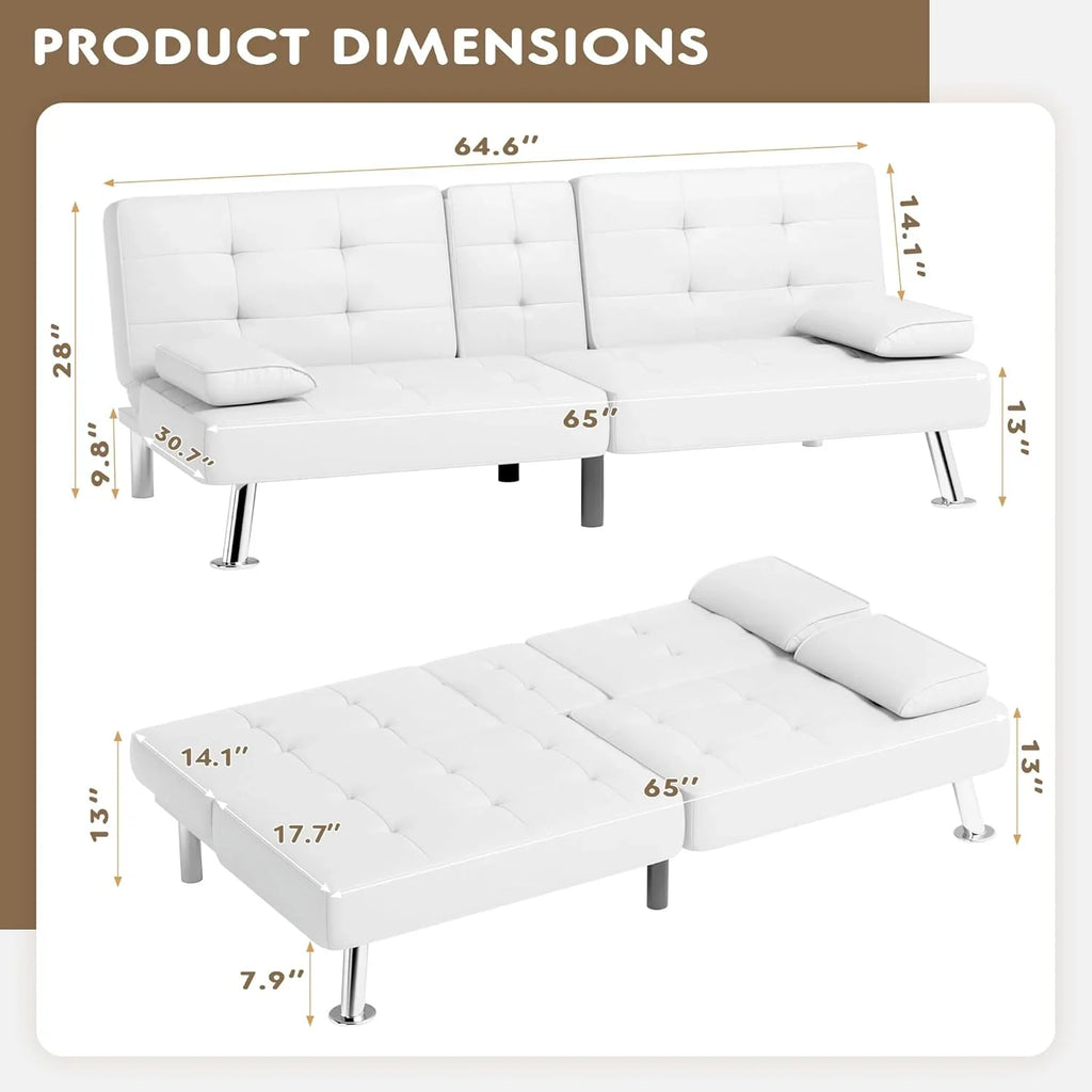Canapé-lit futon Homall, canapé-lit futon en cuir avec accoudoirs amovibles, canapé-lit inclinable réglable avec deux porte-gobelets pour salon et appartement