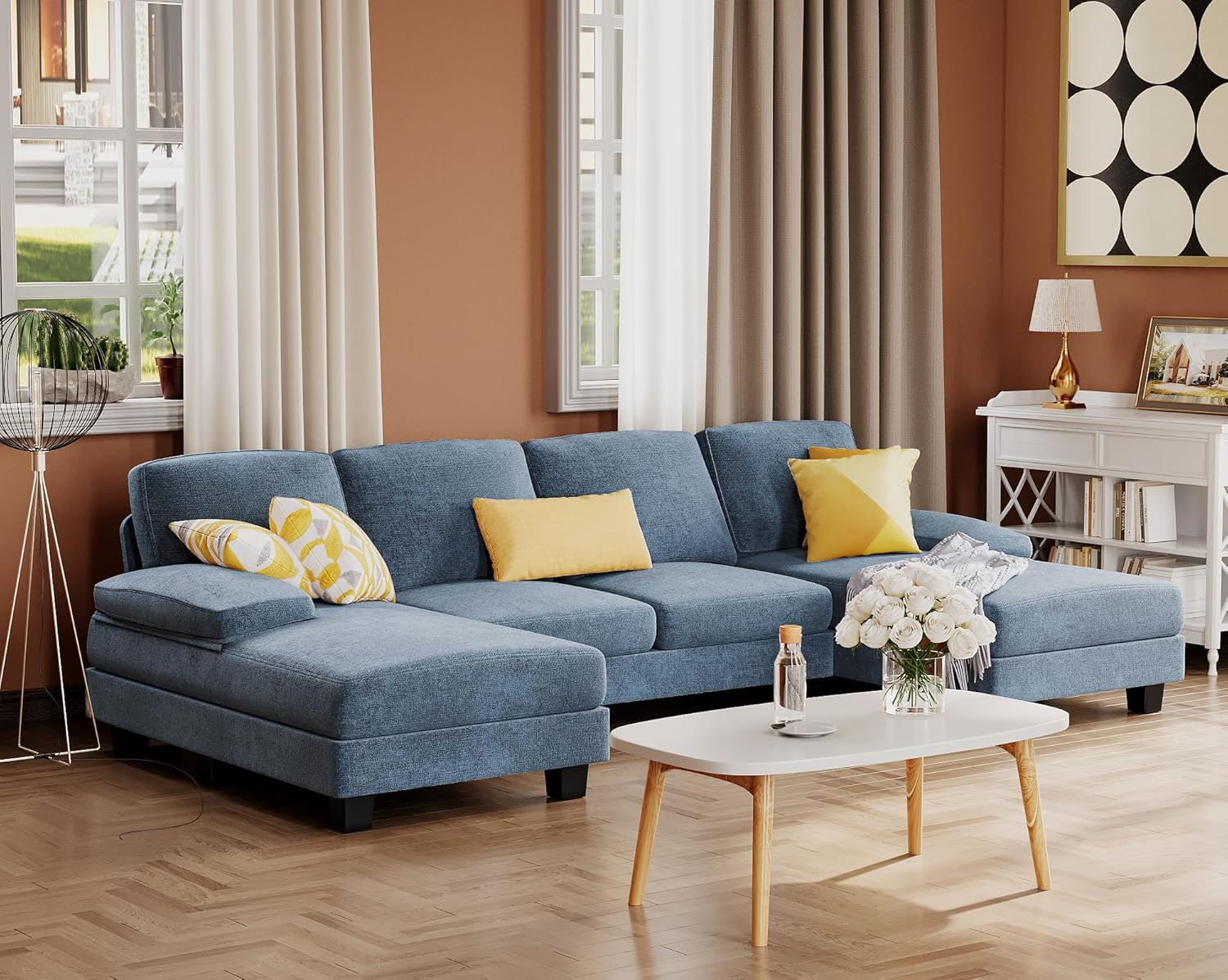 Canapé sectionnel de salon Furmax, canapé en U en lin