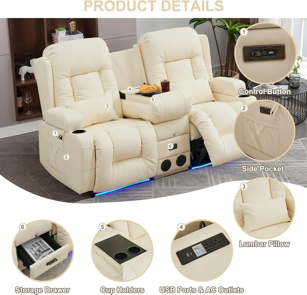 Canapé inclinable électrique TUNYI avec fonctions massage et chauffage, siège home cinéma avec console, canapé inclinable électrique pour camping-car