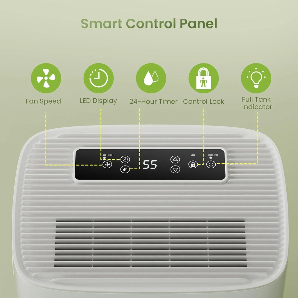 Déshumidificateur Waykar de 2 000 pi² pour la maison et les sous-sols, avec drainage automatique ou manuel, réservoir d'eau de 0,66 gallon