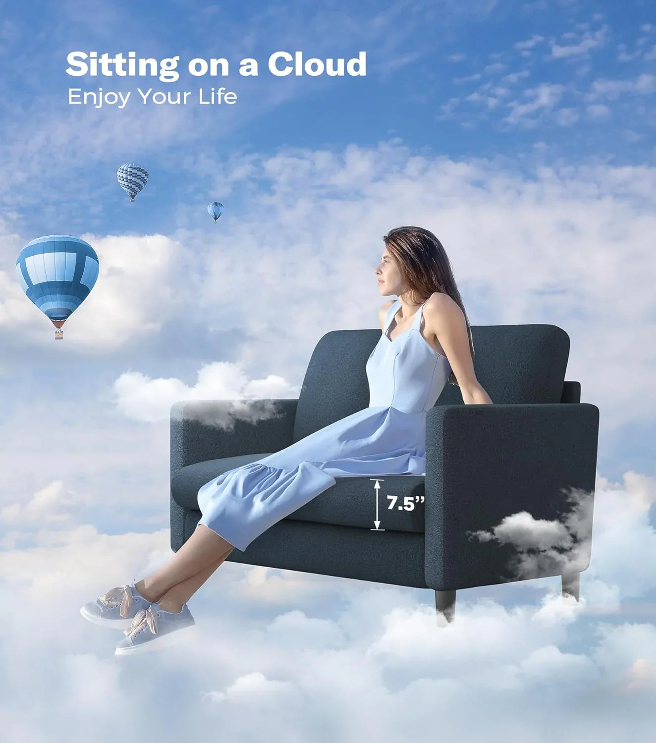 Causeuse de 51 pouces, causeuse confortable en velours côtelé