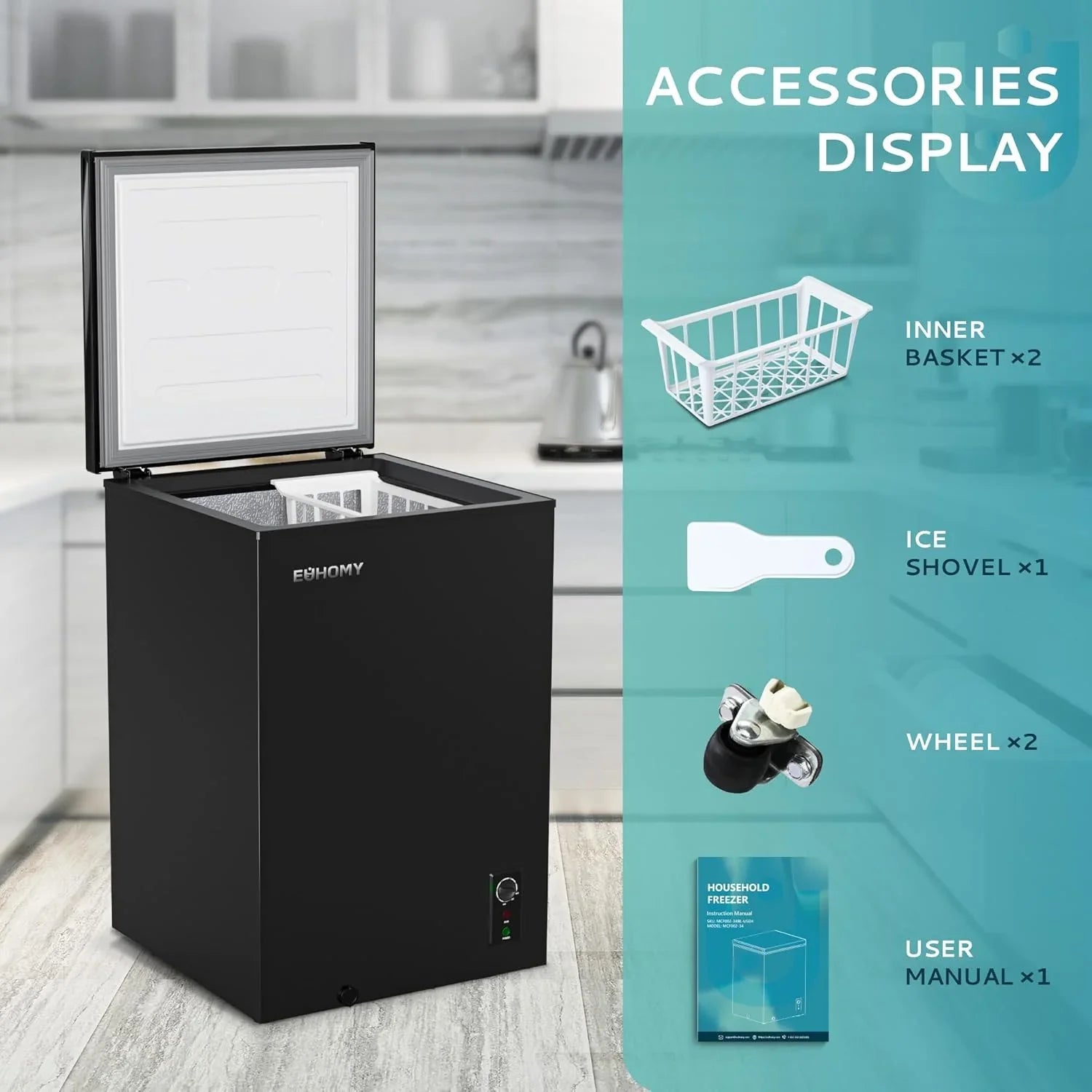 EUHOMY 3.5 Cubic Foot Upright Freezer, Small Deep Freezer, Adjustable 7 Thermostats, Quiet Mini Freezer, Freestanding Top Door