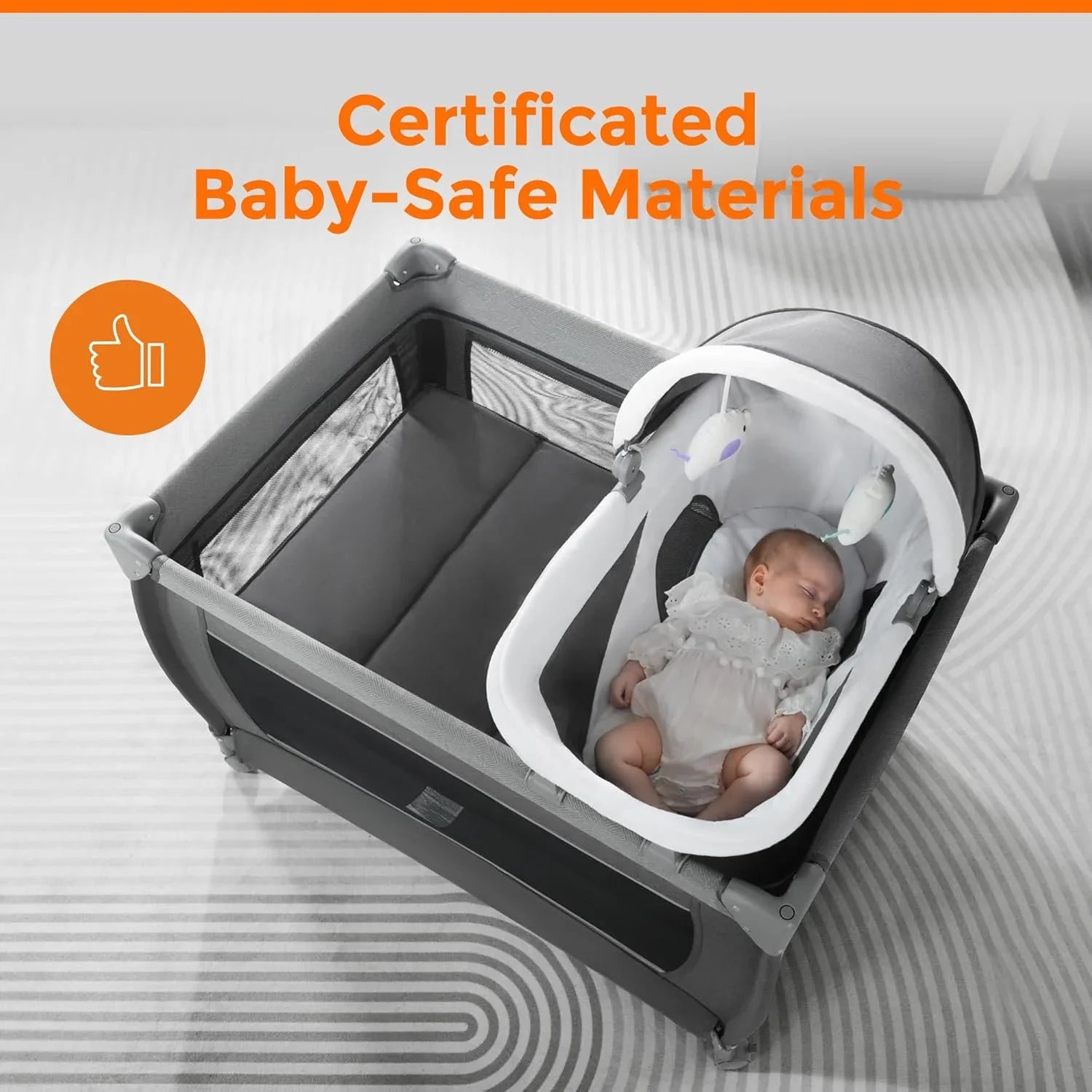 Parc pour bébé Pamo Babe - Le cadre en acier robuste offre un espace de couchage sûr et un berceau portable