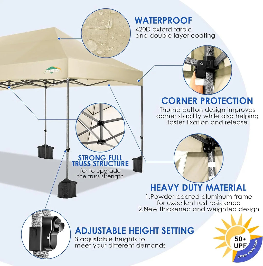 Tente pop-up robuste COBIZI 10x20 avec 6 parois latérales, facile à installer