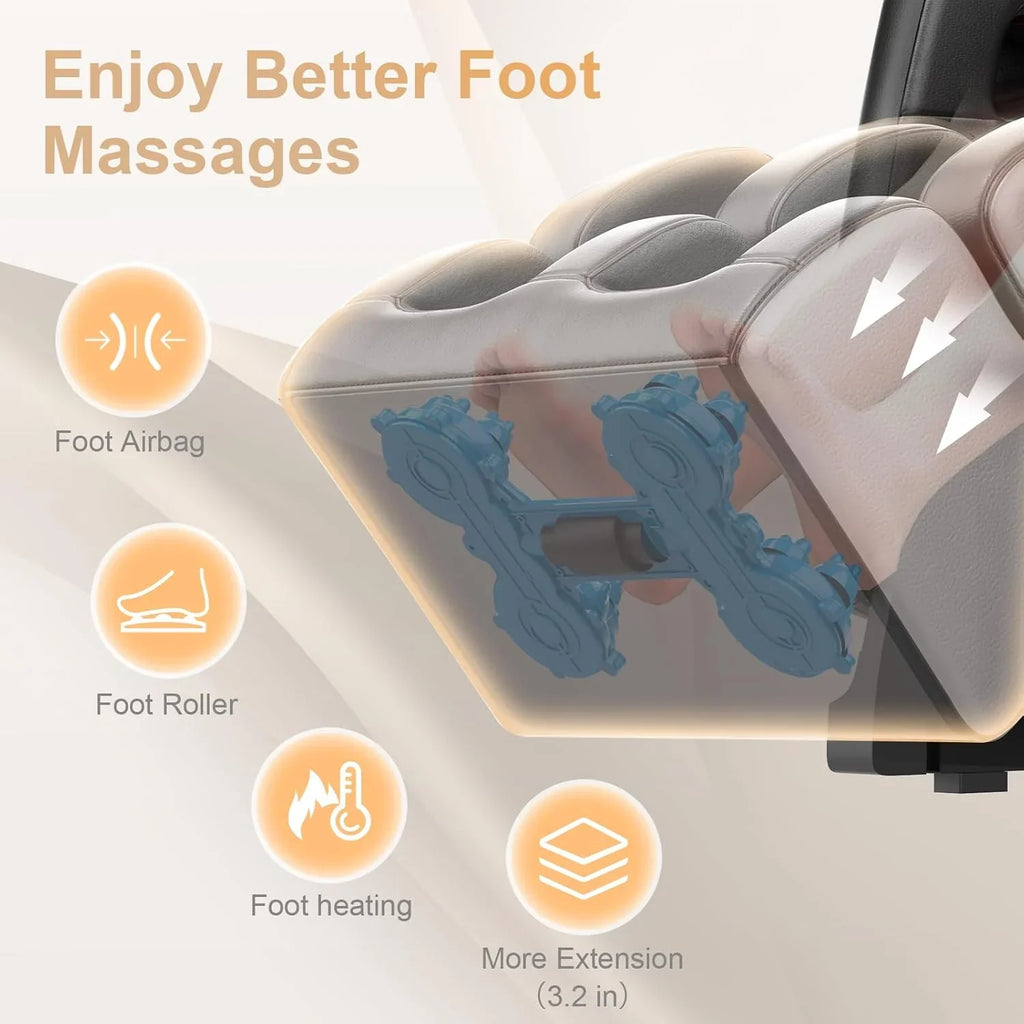 Fauteuil de massage complet 2025, massage zéro gravité, avec 10 rouleaux fixes, chauffant, massage des pieds