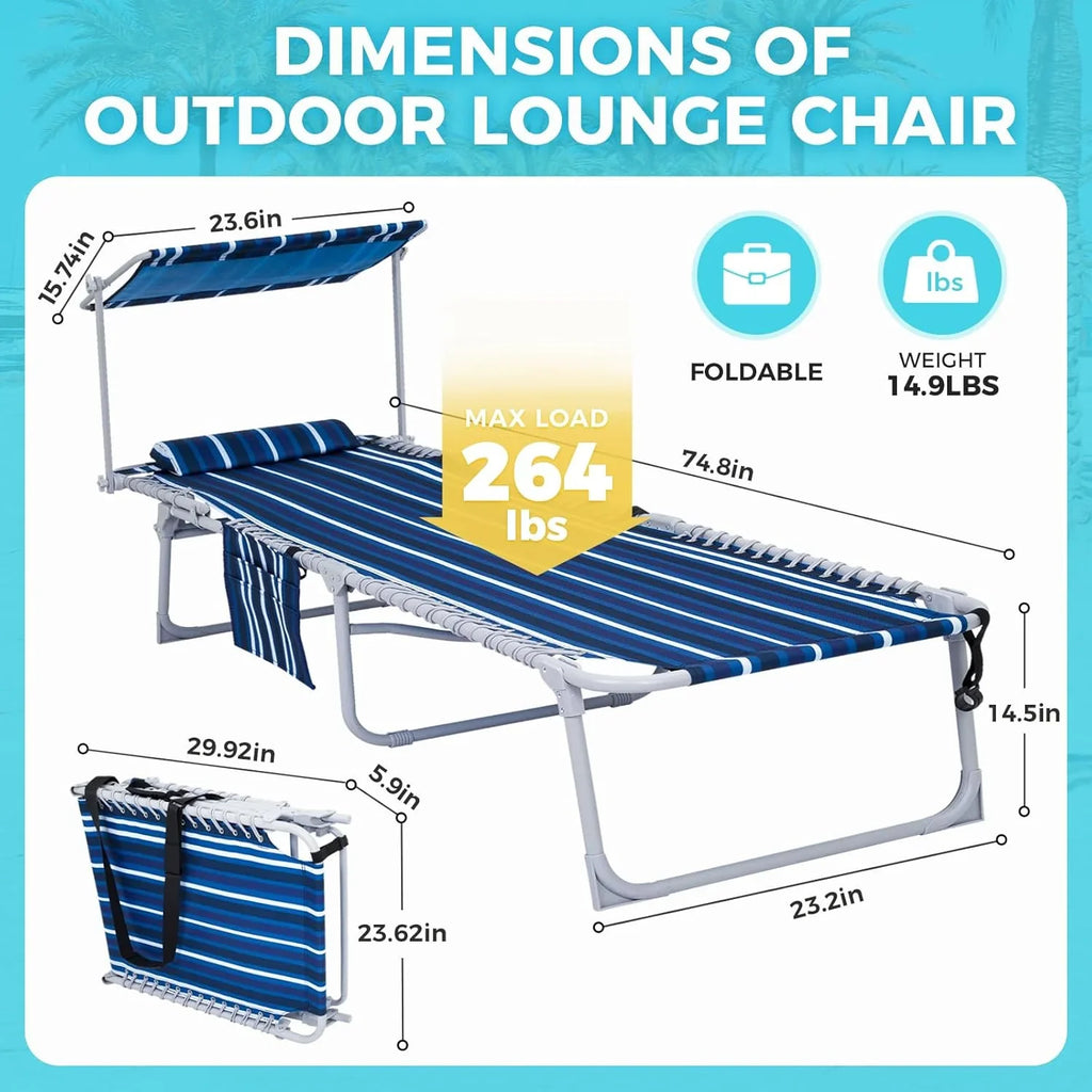 Lot de 2 chaises longues d'extérieur - Chaise longue pliante portable pour patio, piscine, camping, inclinable et réglable sur 5 positions