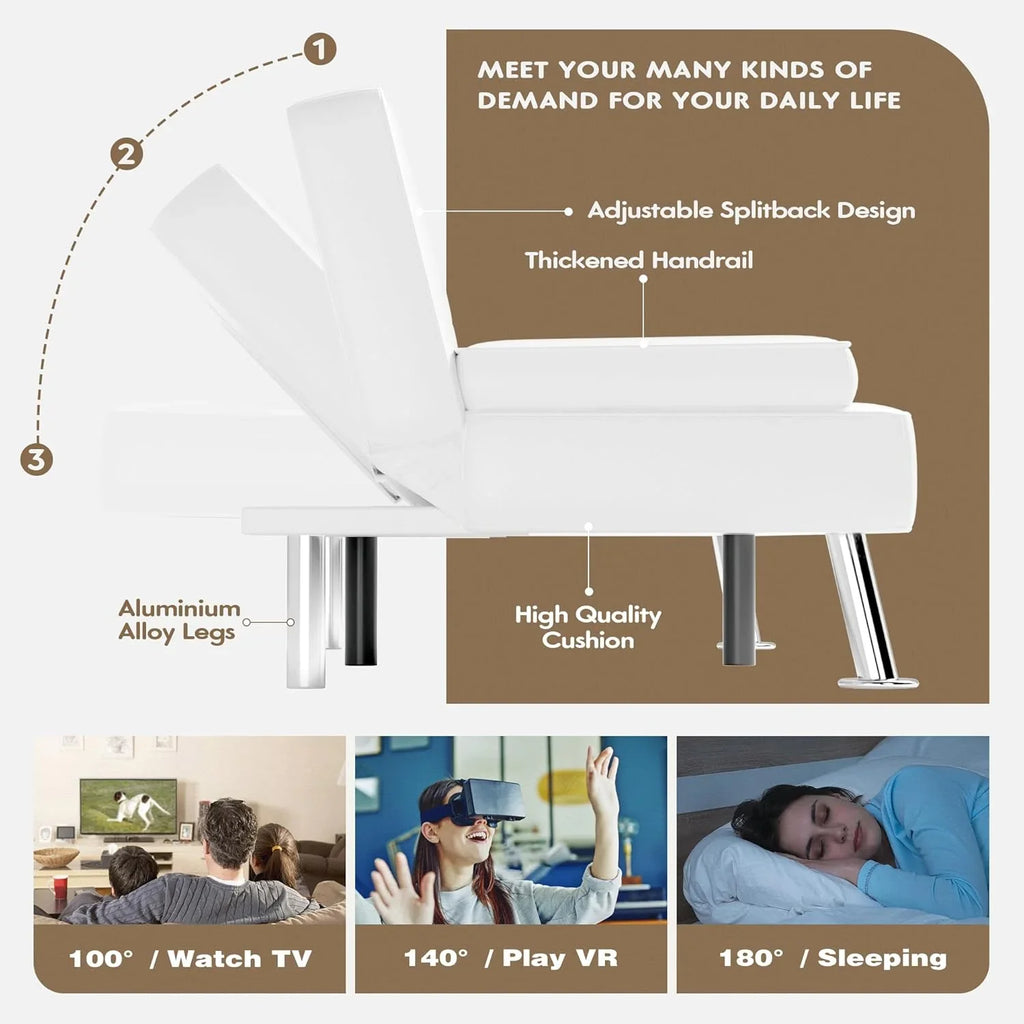 Canapé-lit futon Homall, canapé-lit futon en cuir avec accoudoirs amovibles, canapé-lit inclinable réglable avec deux porte-gobelets pour salon et appartement