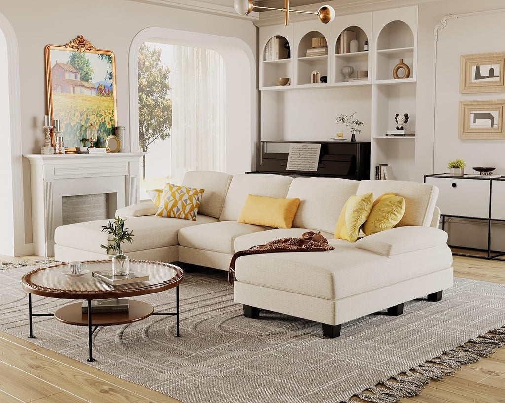 Canapé sectionnel de salon Furmax, canapé en U en lin