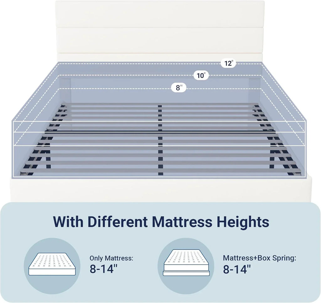 Cadre de lit plateforme Allewie Queen Size avec tête de lit rembourrée en tissu et support à lattes en bois, sommier entièrement rembourré (pas besoin de sommier)