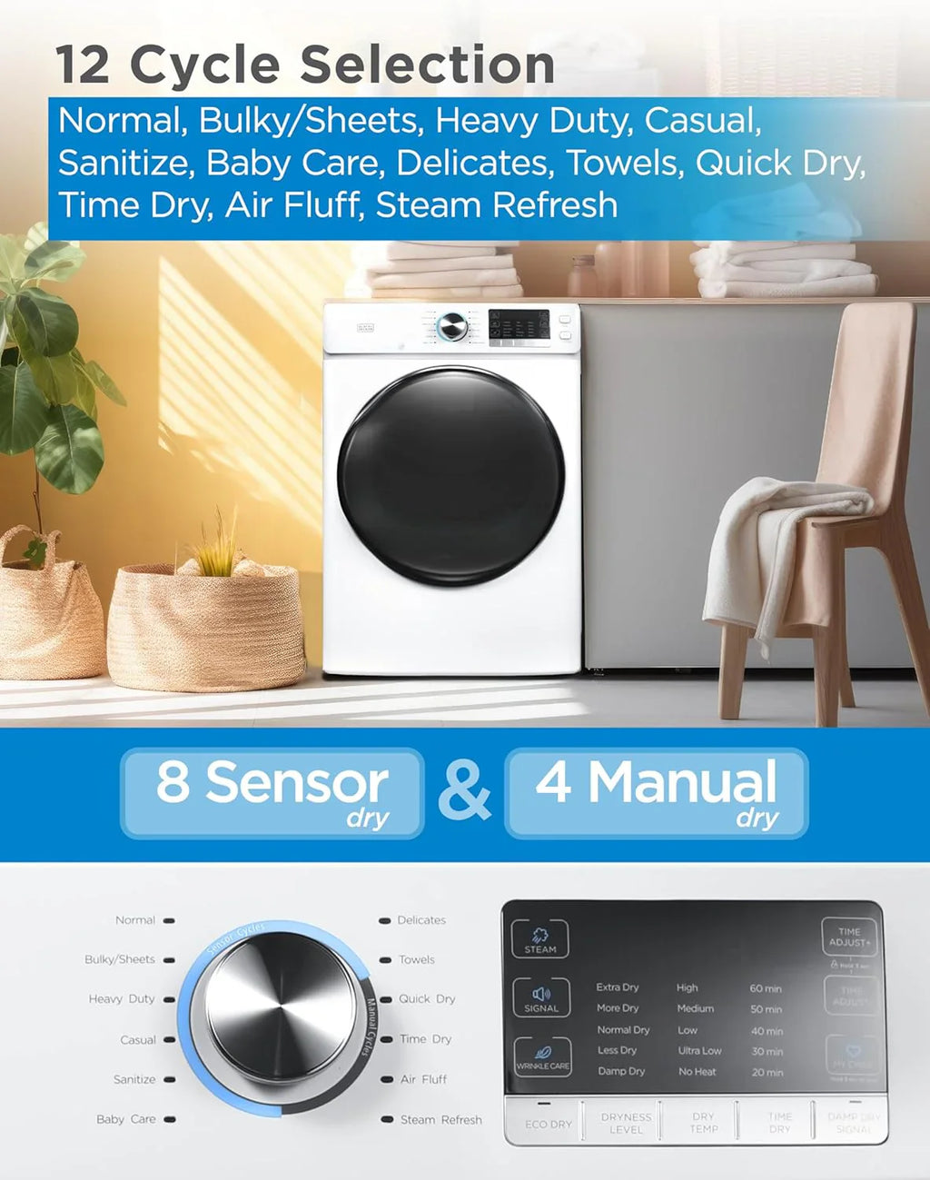 Sèche-linge compact, sèche-linge électrique de 1,5 pi³, 850 W, sèche-linge portatif ventilé de 120 V