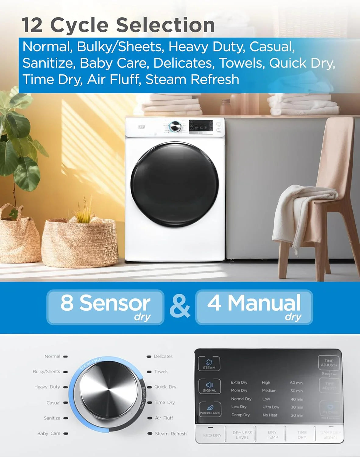 Sèche-linge compact, sèche-linge électrique de 1,5 pi³, 850 W, sèche-linge portatif ventilé de 120 V