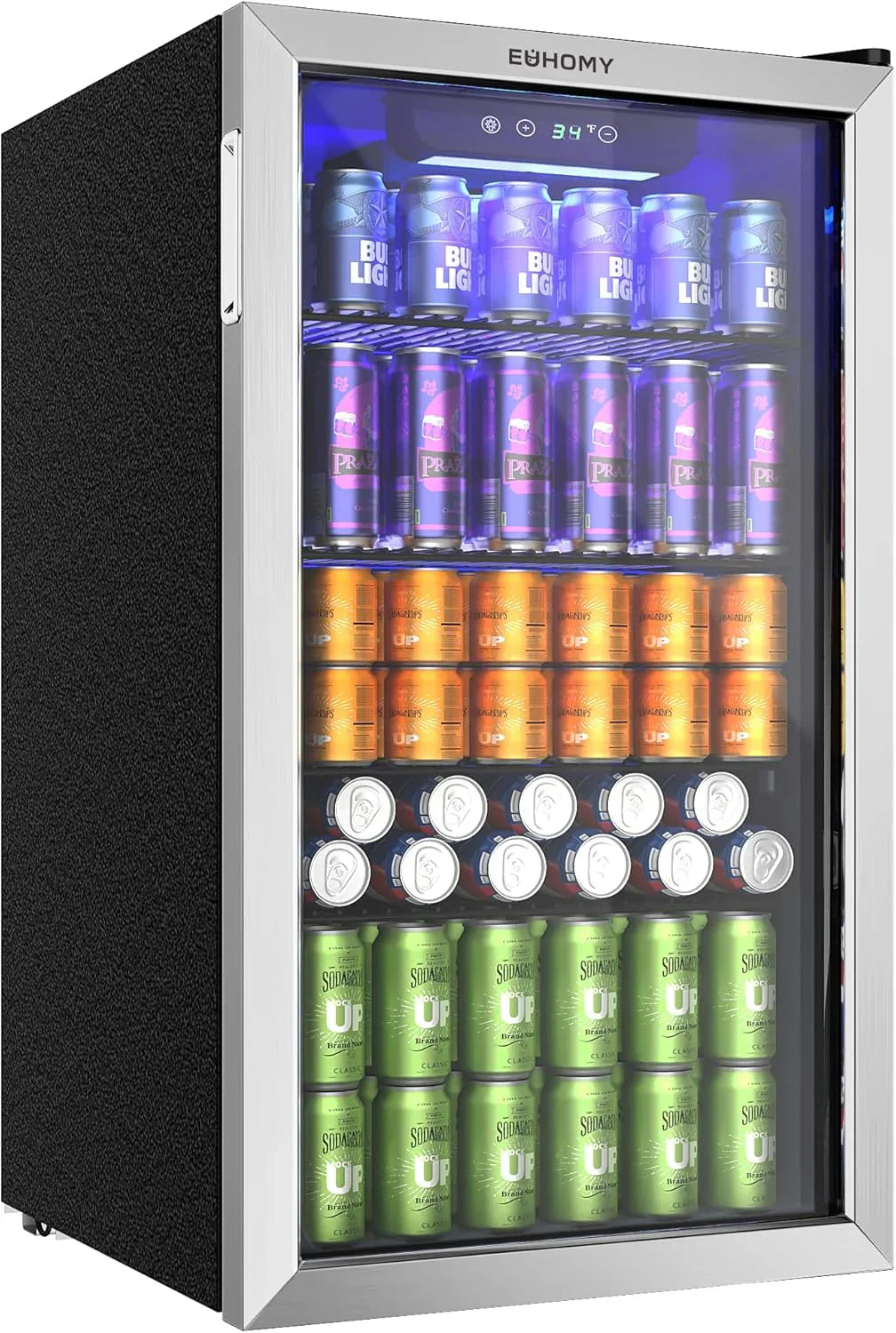 Réfrigérateur à boissons EUHOMY, mini-réfrigérateur 130 canettes avec porte vitrée pour soda, bière ou vin, refroidisseur de boissons pour la maison et le bureau