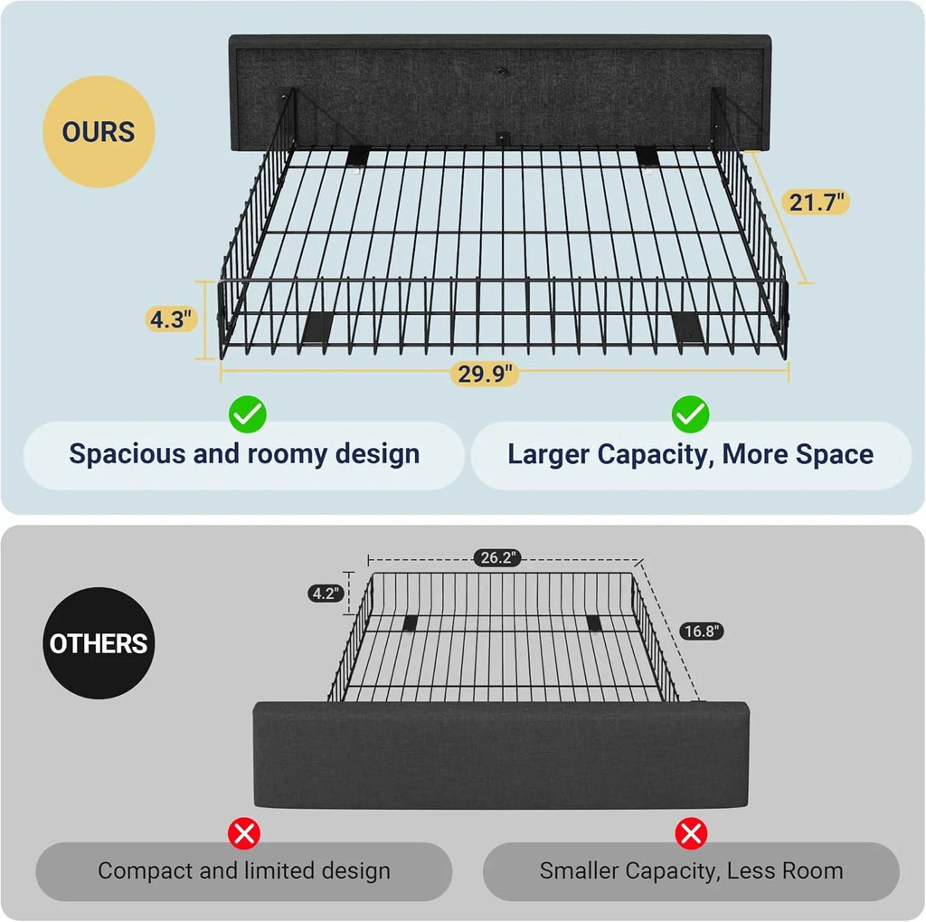 Cadre de lit plateforme Allewie rembourré Queen Size avec 4 tiroirs de rangement et tête de lit, capitonné à boutons à coutures carrées, sommier à lattes en bois, pas besoin de sommier.