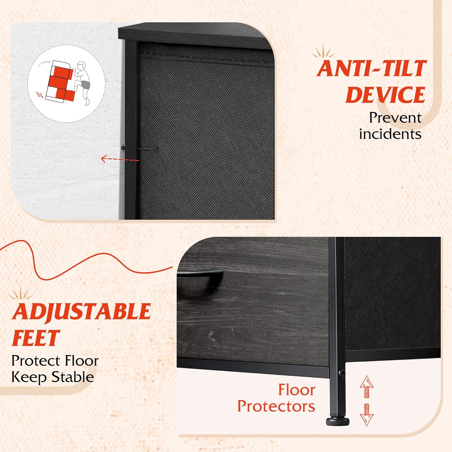 Meuble de rangement WLIVE avec 13 bacs en tissu, tiroirs de rangement avec cadre en acier, grande tour de rangement pour salon, couloir, bureau, noir anthracite