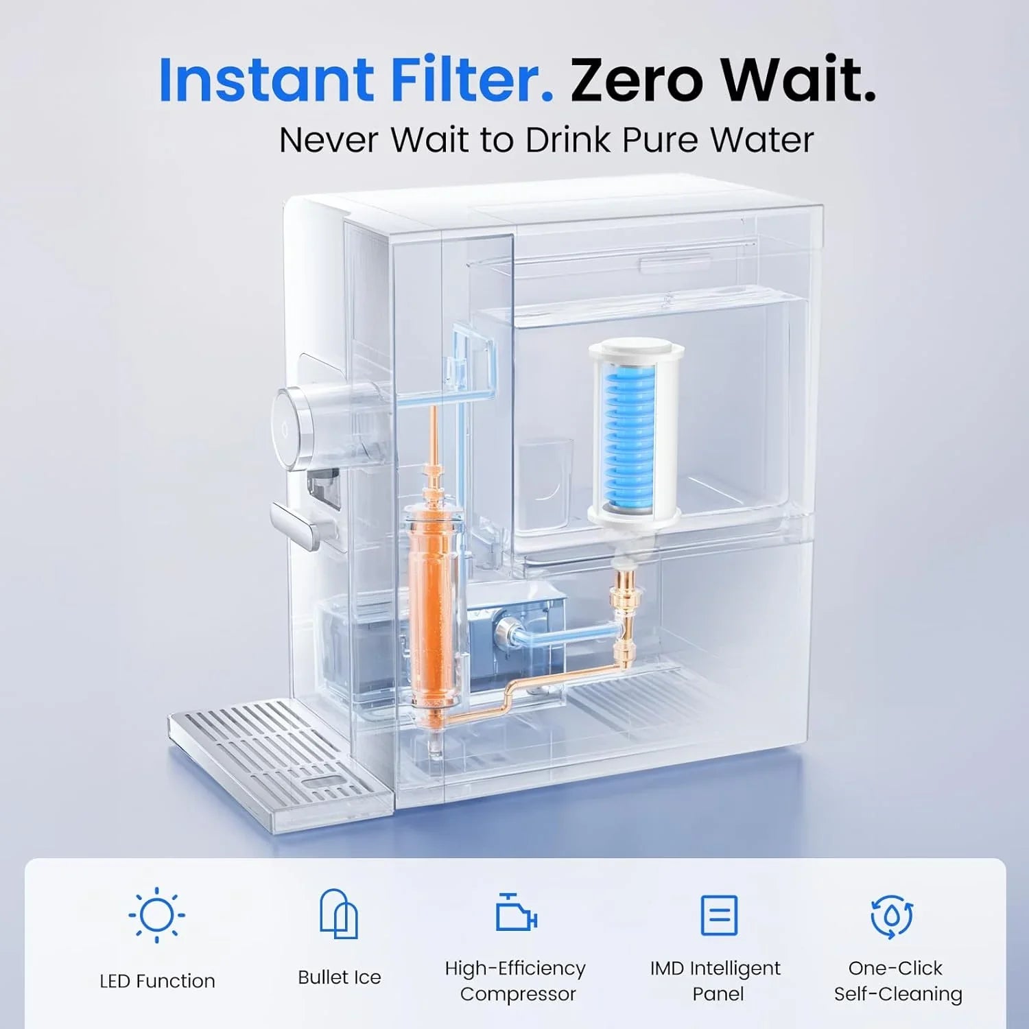 Filtre à eau pour machine à glaçons 3 en 1 pour comptoir, eau chaude et froide instantanée