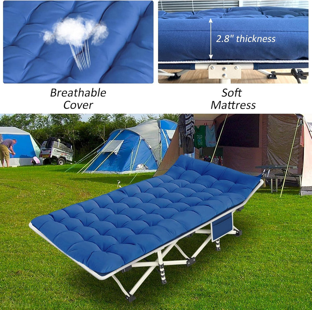 Lot de 2 lits de camping avec matelas, lits de couchage confortables, lits de camping pour adultes, lits pliants pour 2 personnes, lits de couchage robustes