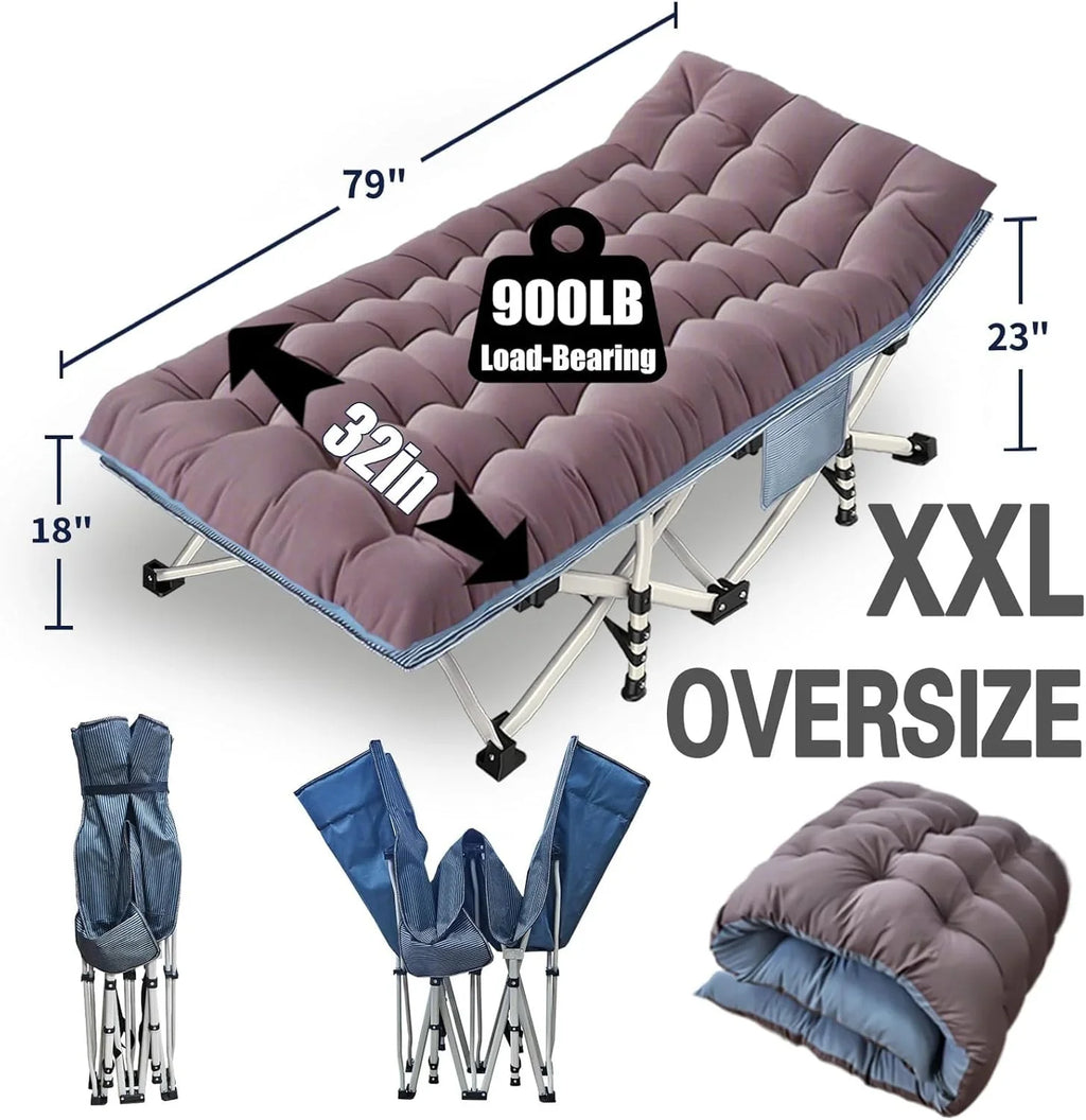 Lot de 2 lits de camping avec matelas, lits de couchage confortables, lits de camping pour adultes, lits pliants pour 2 personnes, lits de couchage robustes