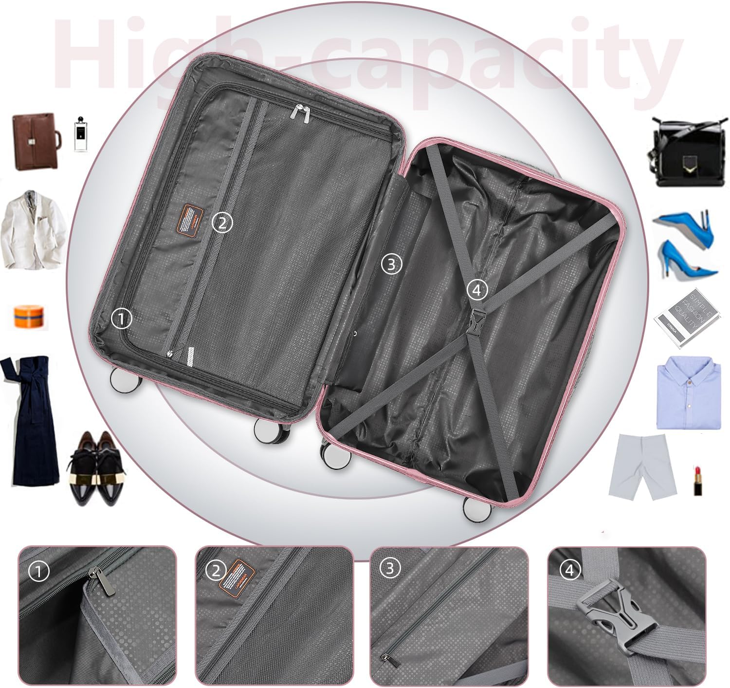 Ensemble de bagages à main légers et extensibles à coque rigide de 6 pièces