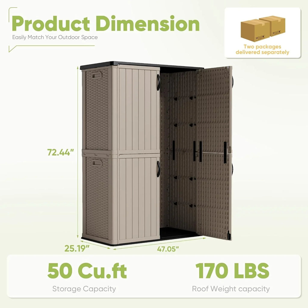 Armoire de rangement extérieure Devoko 26 pi³ avec portes verrouillables, abri de rangement horizontal, boîte de rangement étanche pour outils de patio