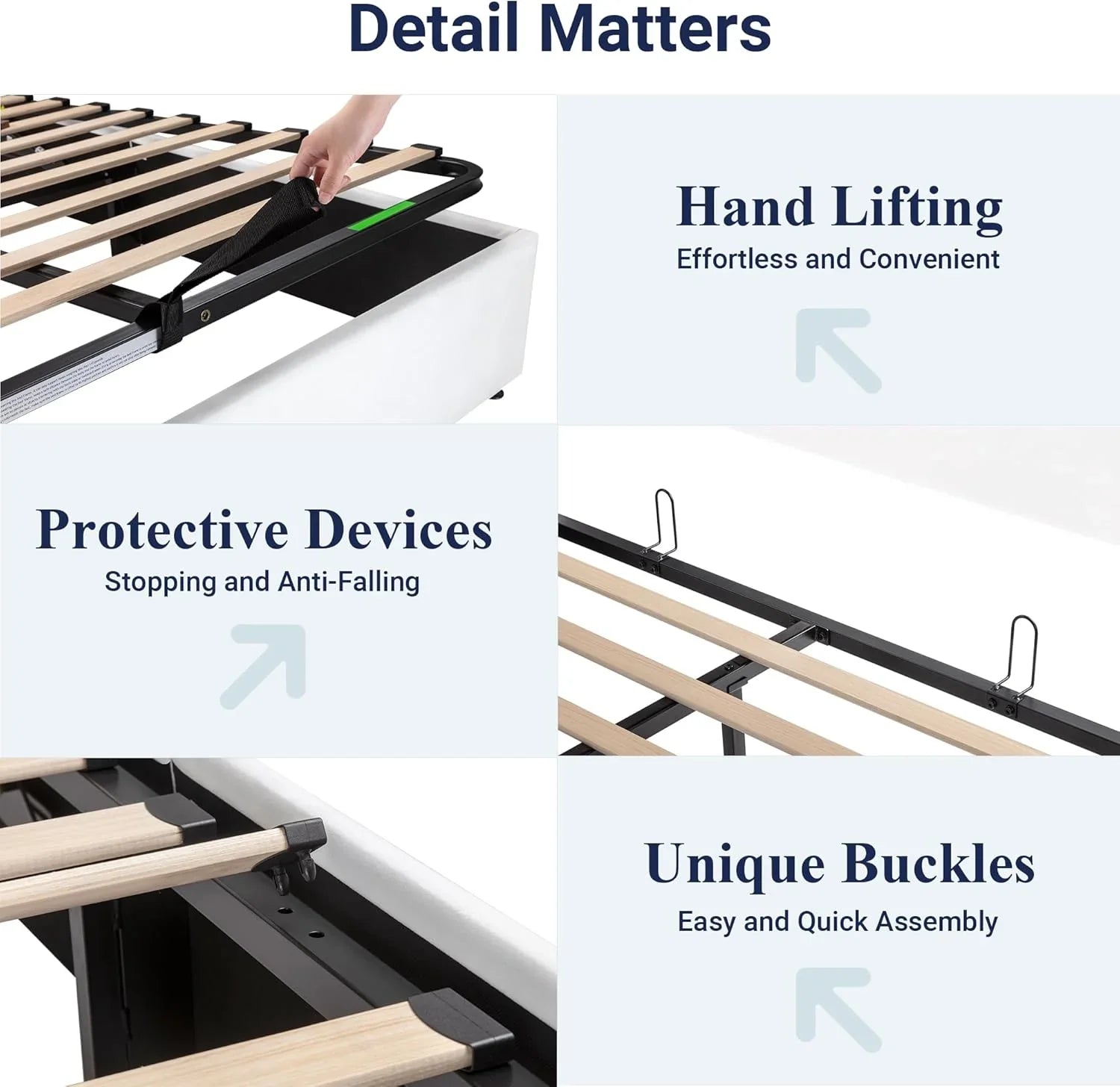 Lit queen-size relevable avec rangement Allewie, tête de lit à oreilles moderne et support hydraulique