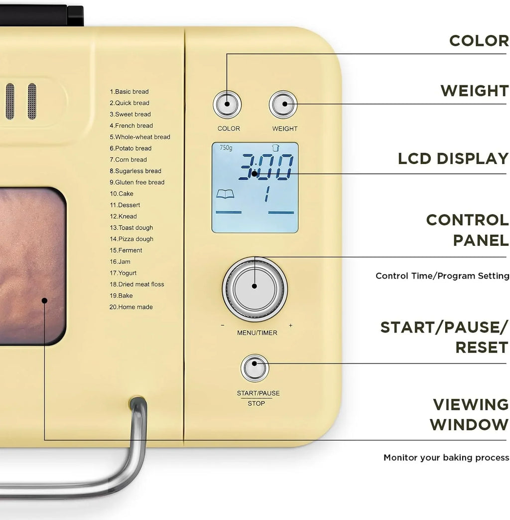 Machine à pain Neretva, 20 en 1, 2 lb, double élément chauffant, automatique, avec poêle en céramique antiadhésive