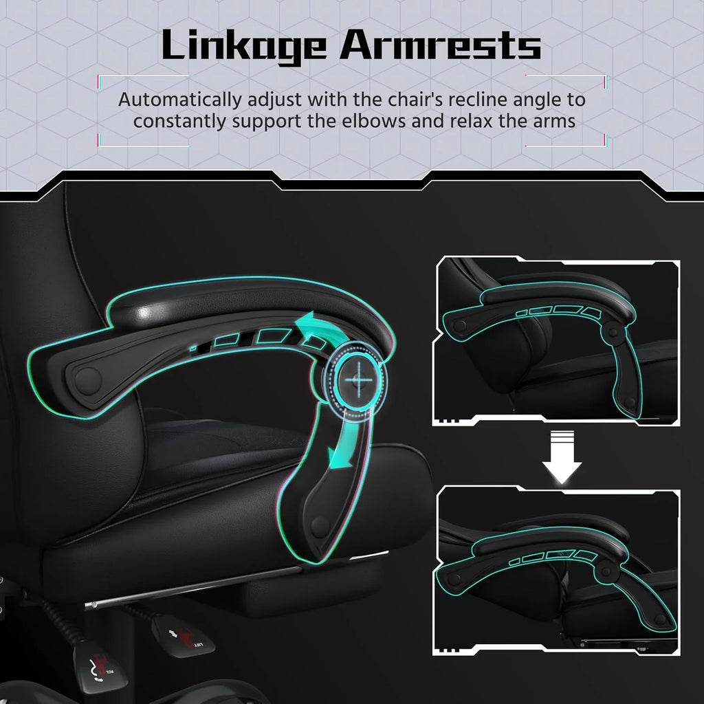 Chaise de jeu avec support lombaire massant et repose-pieds en hauteur Chaise de jeu de bureau