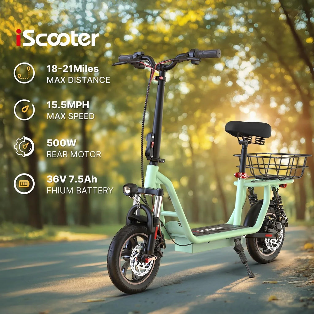 Trottinette électrique iScooter avec siège, autonomie de 60/34 km, vitesse de pointe de 45/39/25 km/h, double suspension avec panier