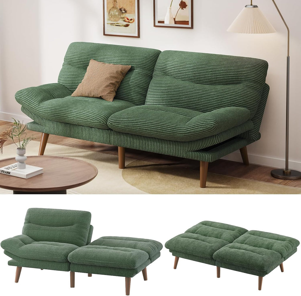 Canapé-lit futon convertible, canapé-lit futon inclinable en velours côtelé de 66 pouces pour petits espaces, salles de jeux ou bureaux