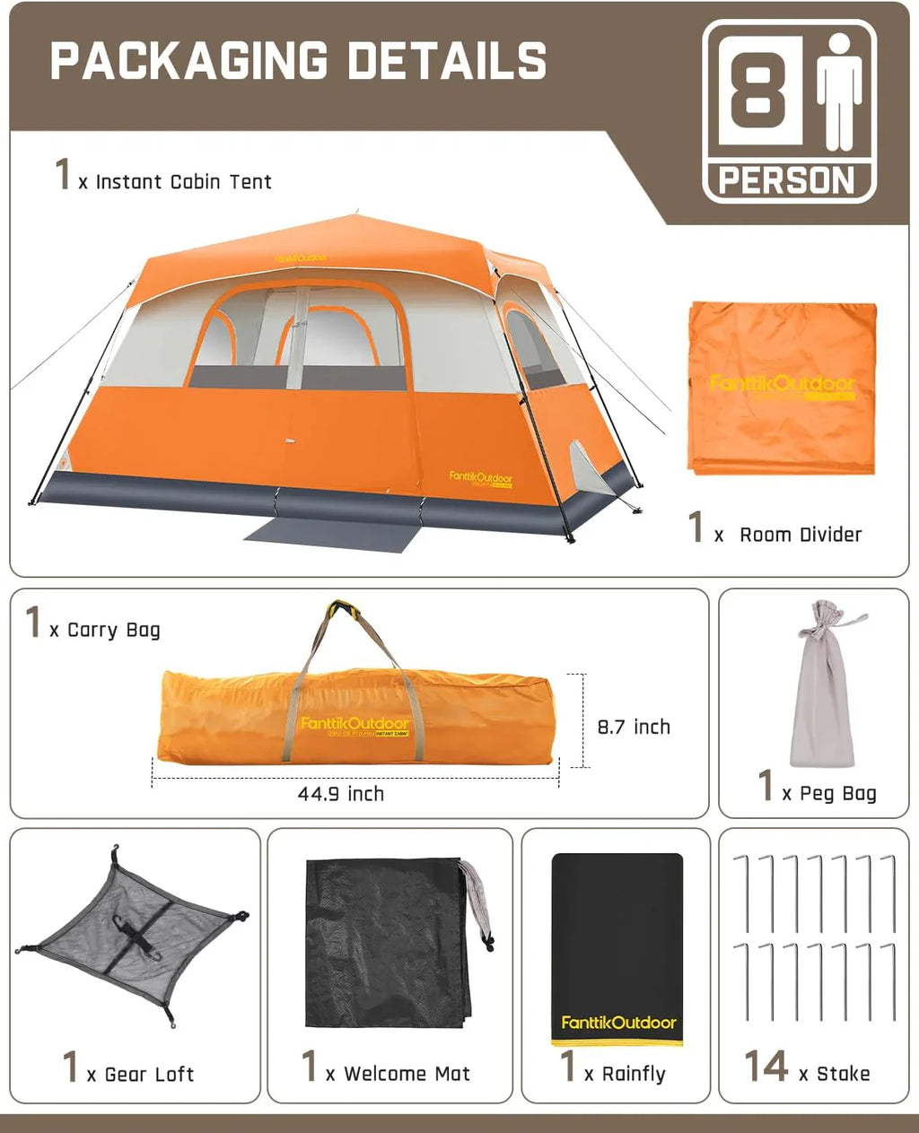 Tente de camping portable pour 4/6/8/10 personnes avec cabine instantanée et résistante à la pluie et au vent