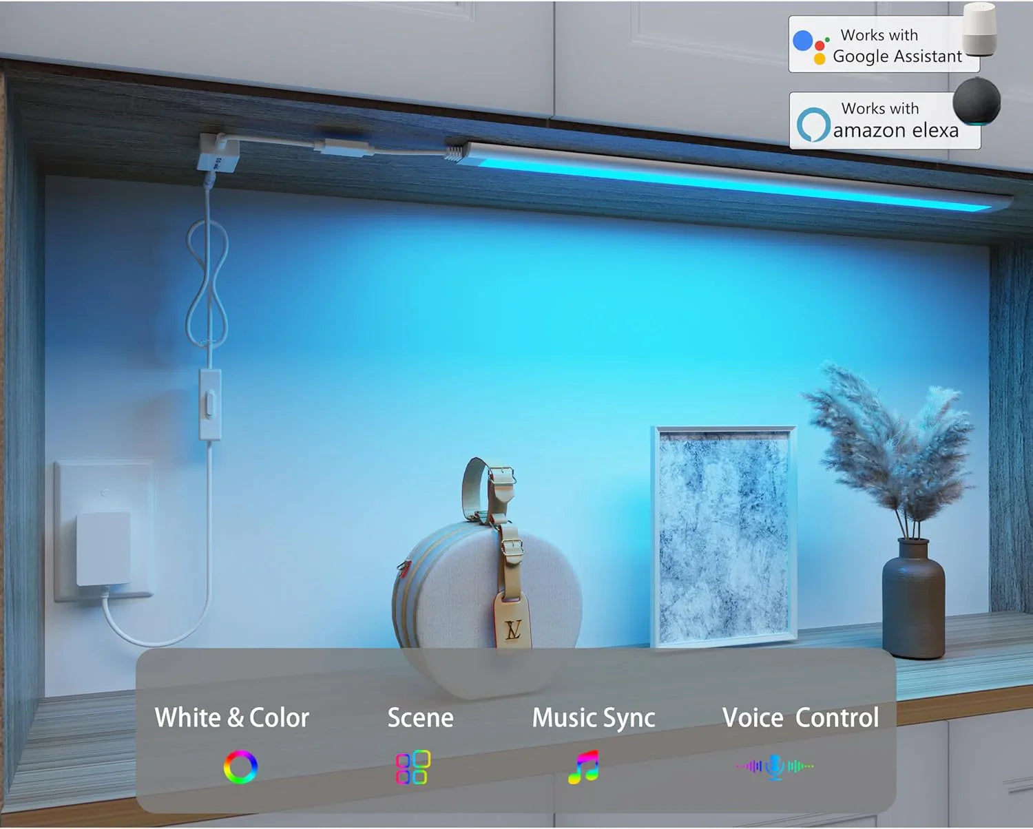 Bande lumineuse intelligente sous meuble, blanche et à intensité variable