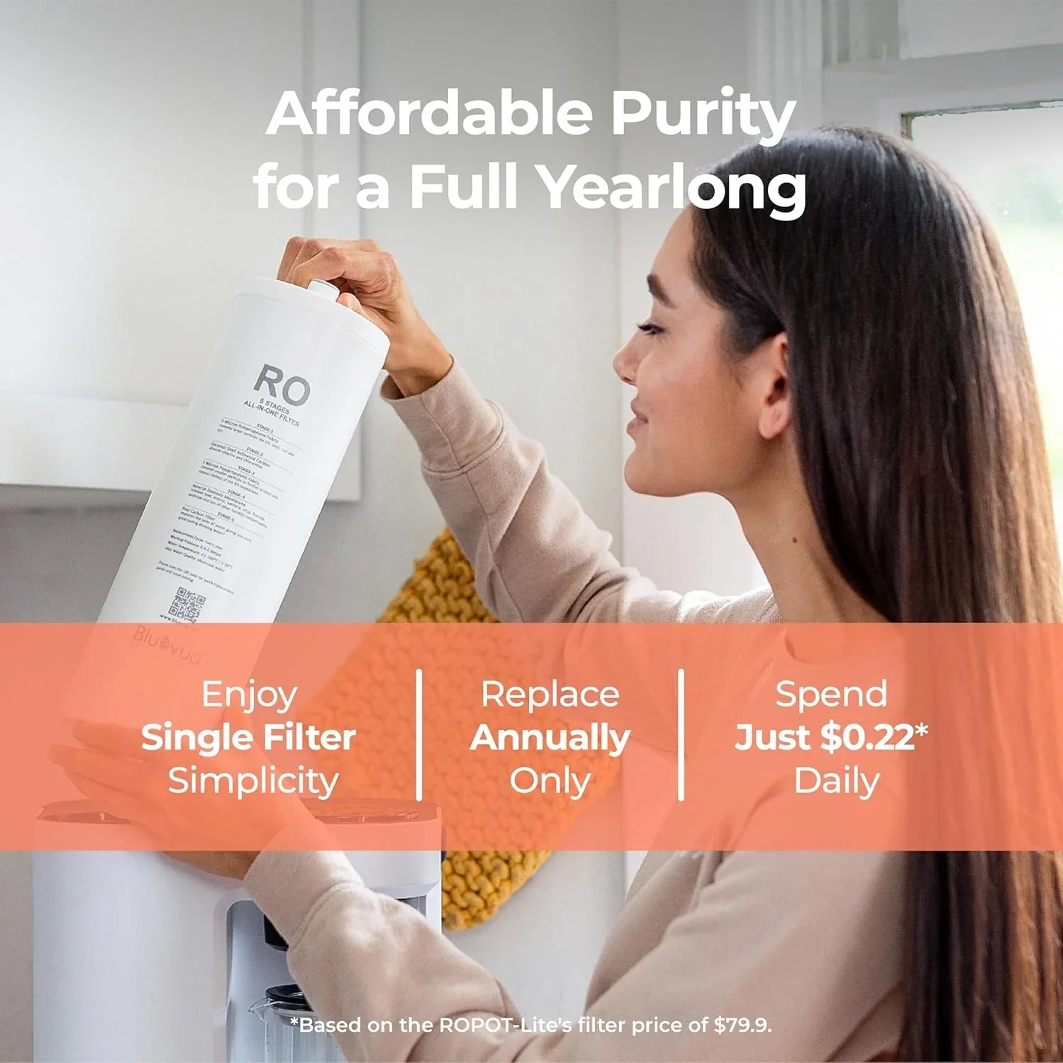 Système d'osmose inverse Bluevua RO100ROPOT-Lite (UV), purificateur d'eau de comptoir, purification en 7 étapes, avec fonctions UV et de reminéralisation, surveillance du TDS et de la durée de vie du filtre