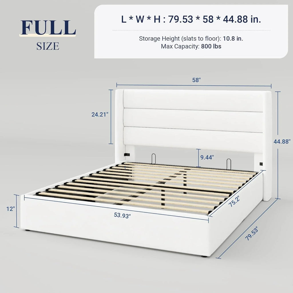 Lit queen-size relevable avec rangement Allewie, tête de lit à oreilles moderne et support hydraulique