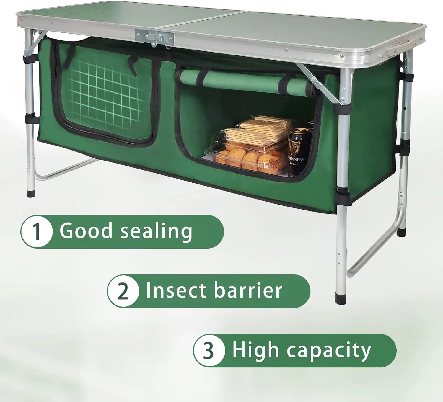 Table pliante d'extérieur en aluminium, légère, réglable en hauteur, avec rangement, pour barbecue, fête, camping