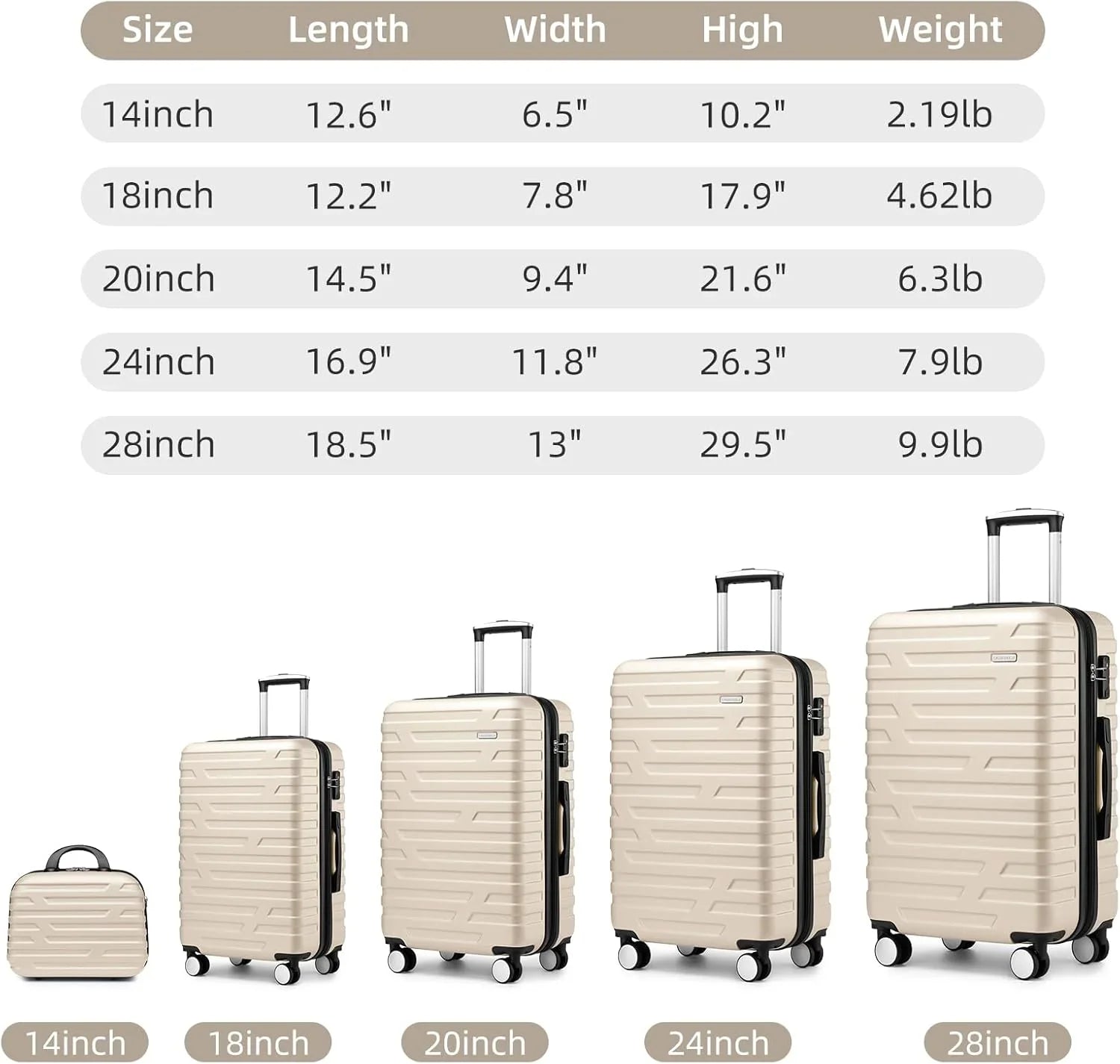 Ensemble de bagages à main légers et extensibles à coque rigide de 6 pièces
